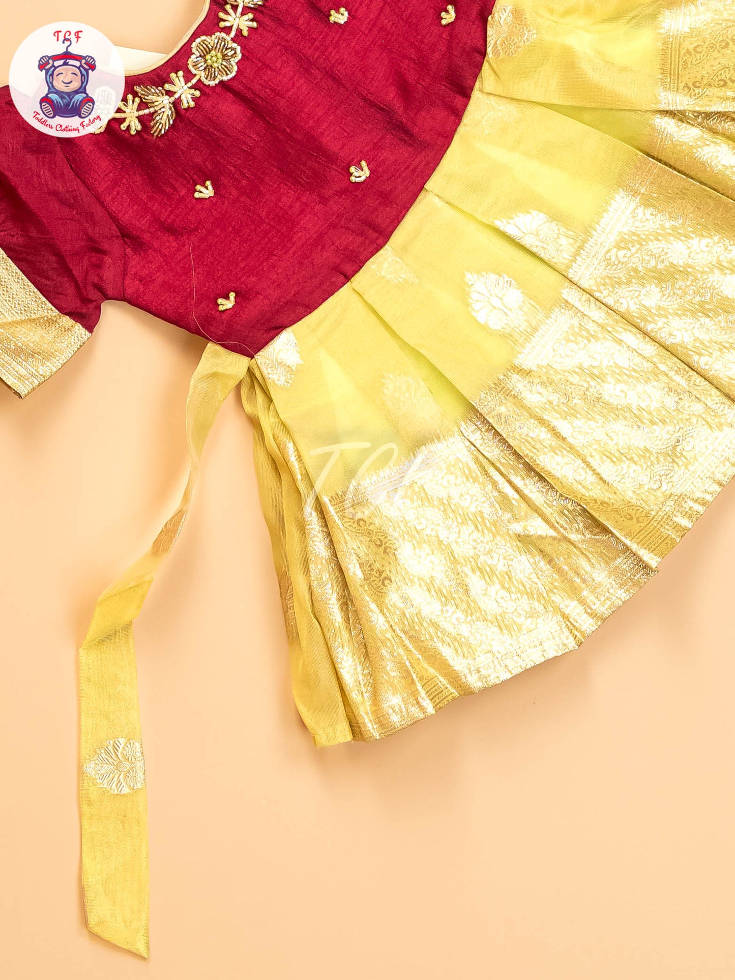 Maroon & Lime Green - Kids Readymade Frocks