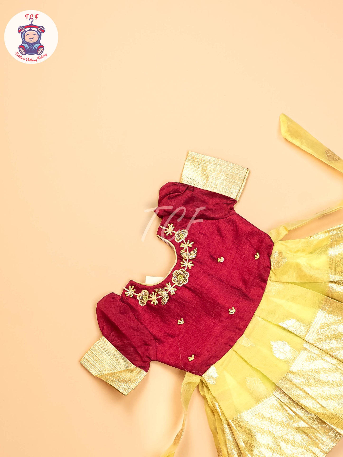 Maroon & Lime Green - Kids Readymade Frocks