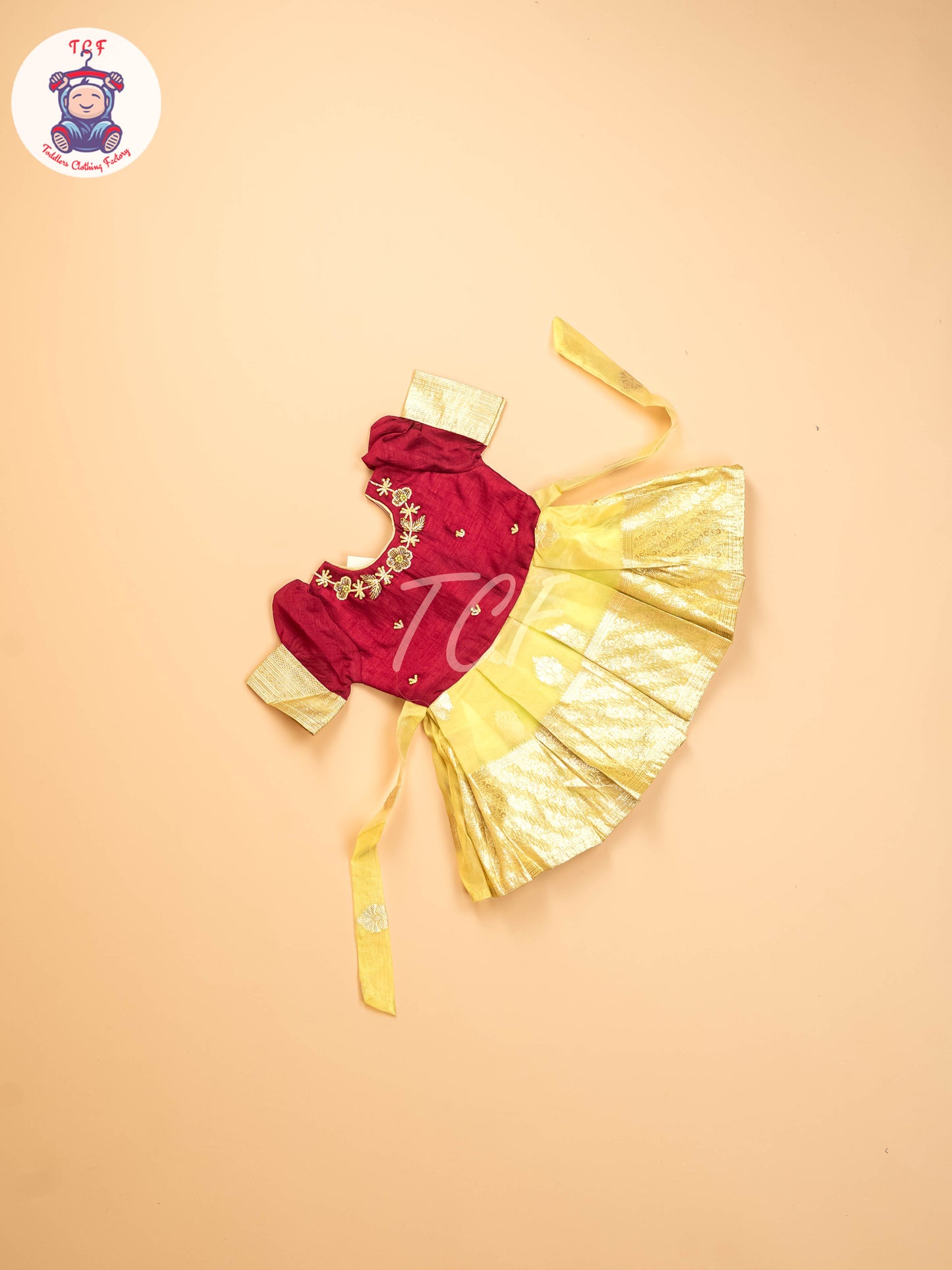 Maroon & Lime Green - Kids Readymade Frocks