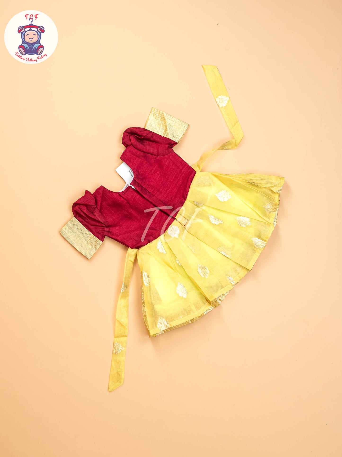 Maroon & Lime Green - Kids Readymade Frocks