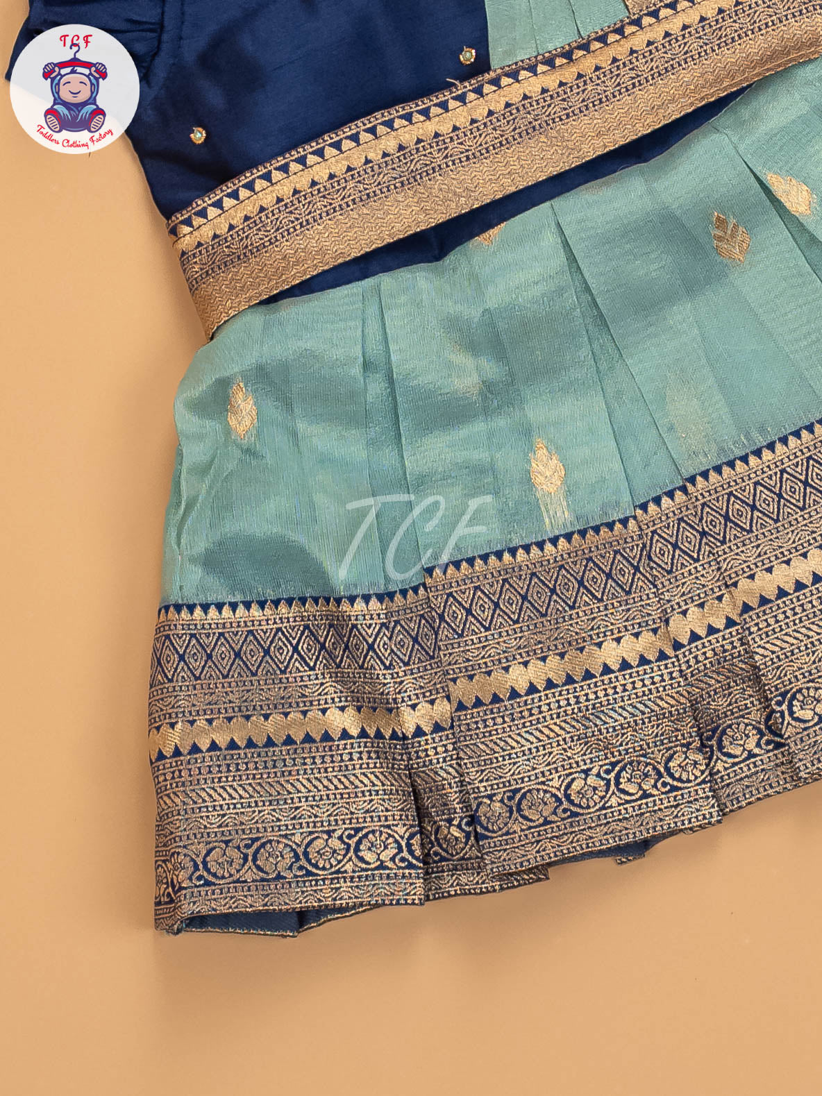 Blue & Light Green - Kids Readymade Frocks
