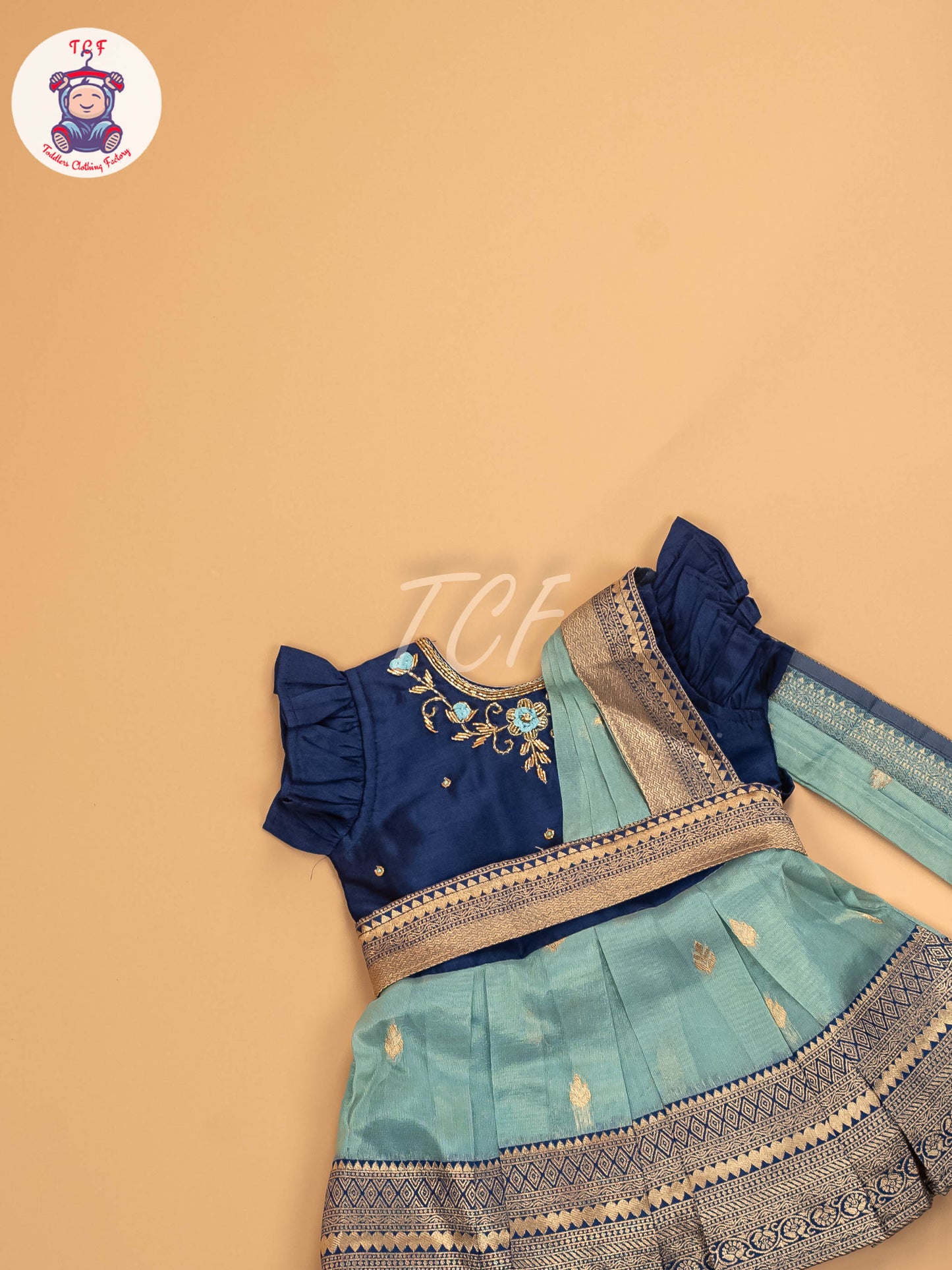 Blue & Light Green - Kids Readymade Frocks