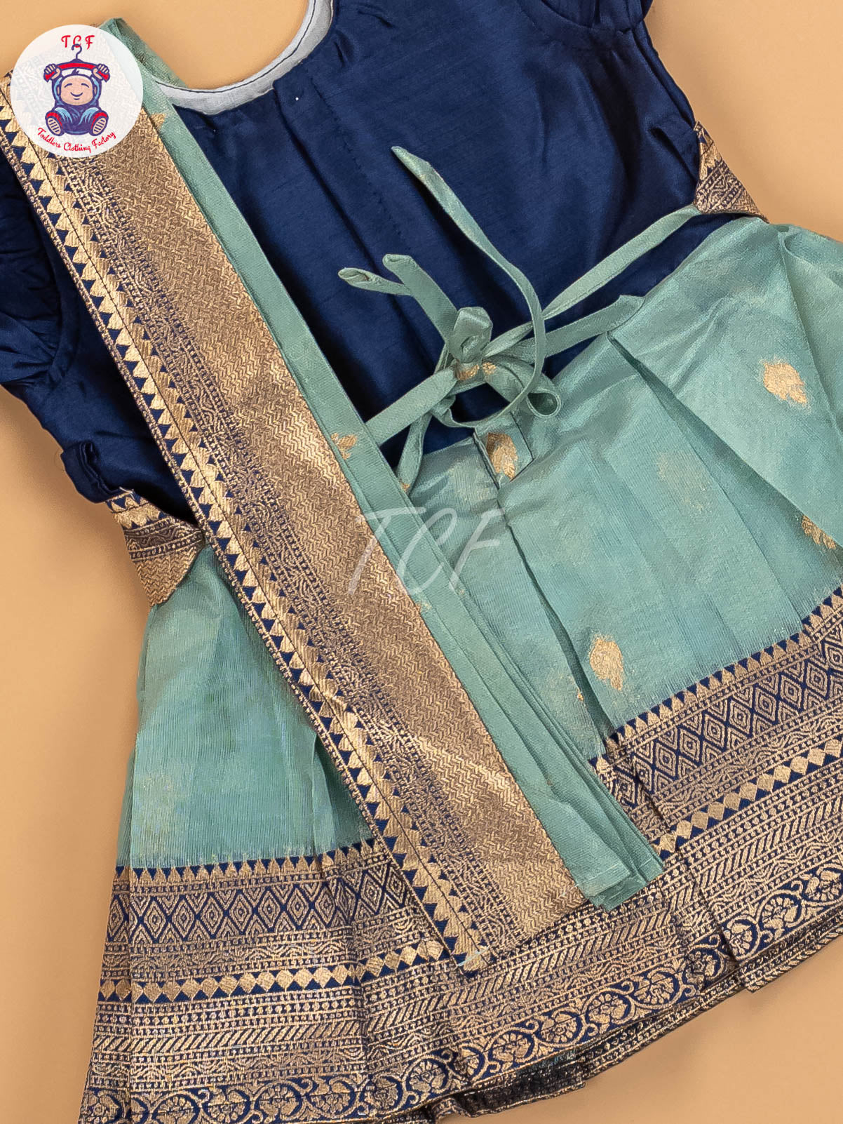 Blue & Light Green - Kids Readymade Frocks