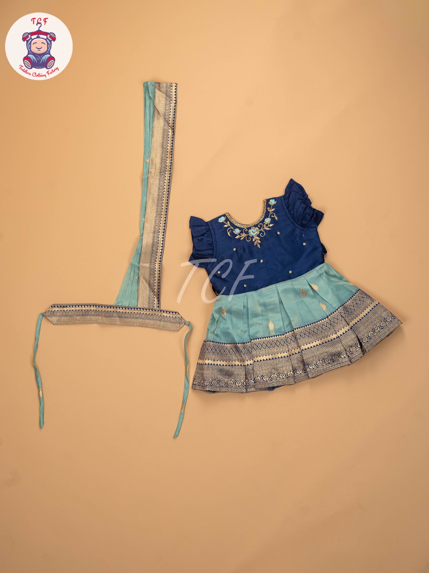 Blue & Light Green - Kids Readymade Frocks