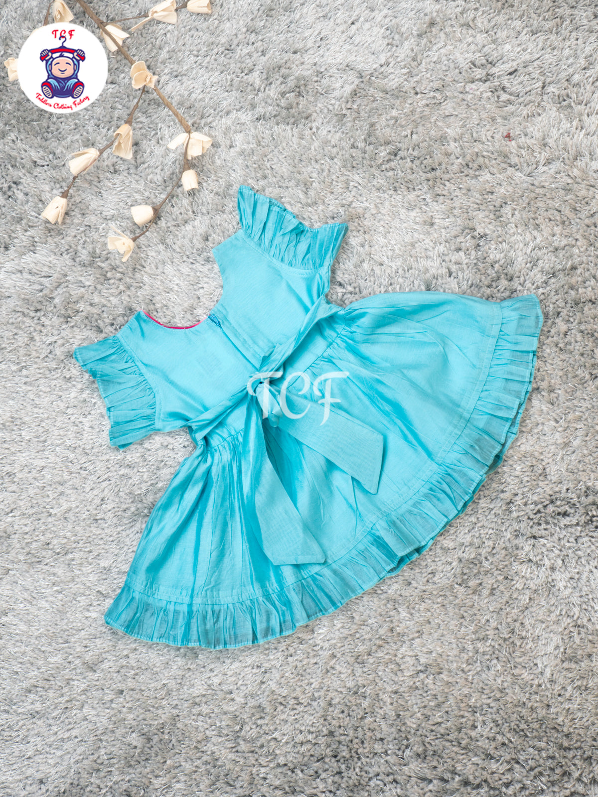 Sky Blue - Girls Floral Embroidered Cotton Frocks