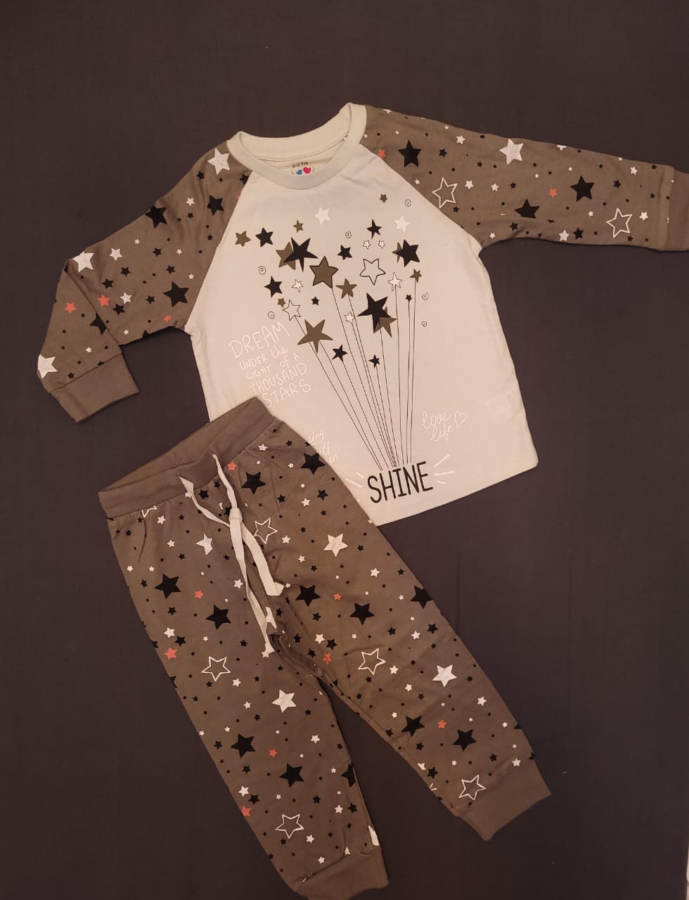 Brown & Light White - Boys Night Wear