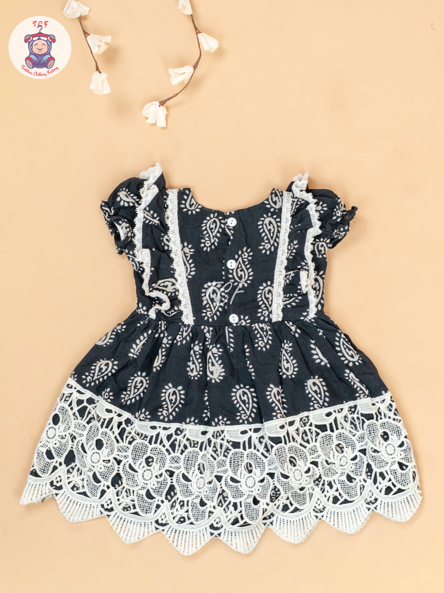 Black & Off White - Girls Cotton Embroidered Frocks