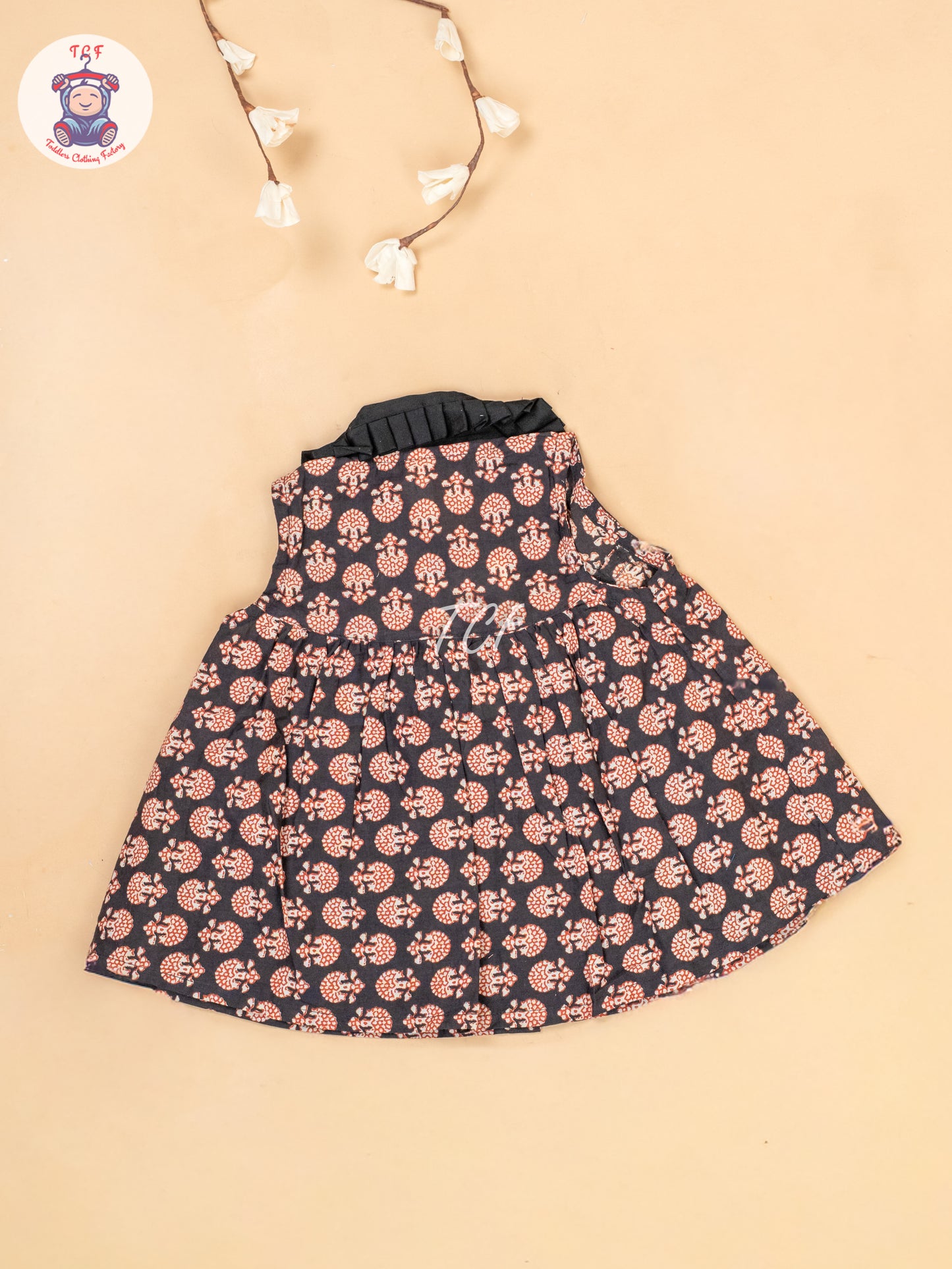 Black & Maroon - Girls Floral Printed Cotton Frock