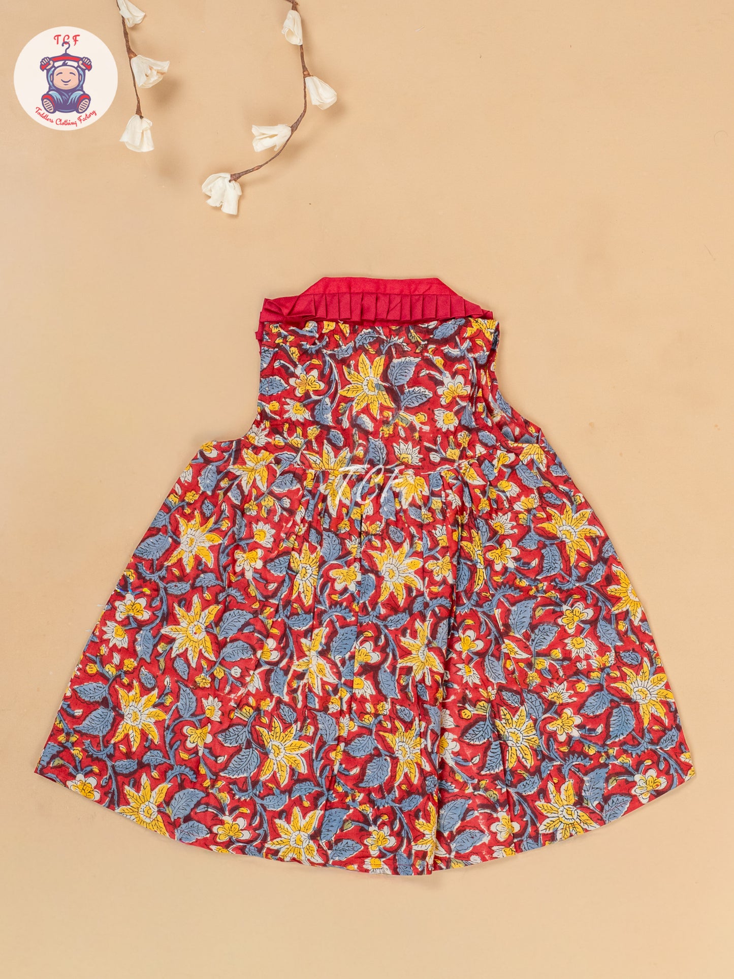 Maroon & Yellow - Girls Floral Printed Cotton Frock