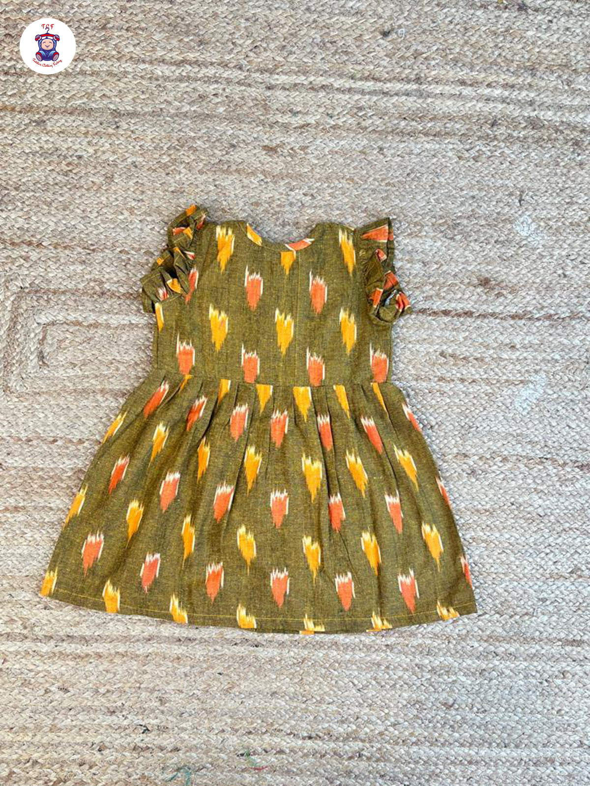 Green & Mustard - Girds Readymade Ikat Frocks
