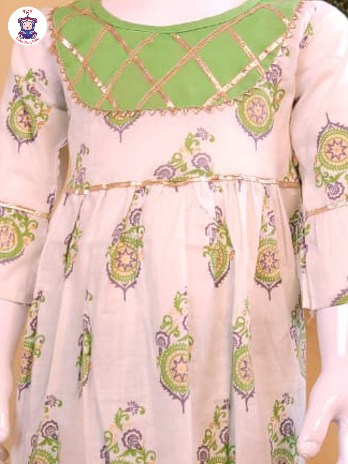 Lawn Green & White - Printed A-Line Kurti Set
