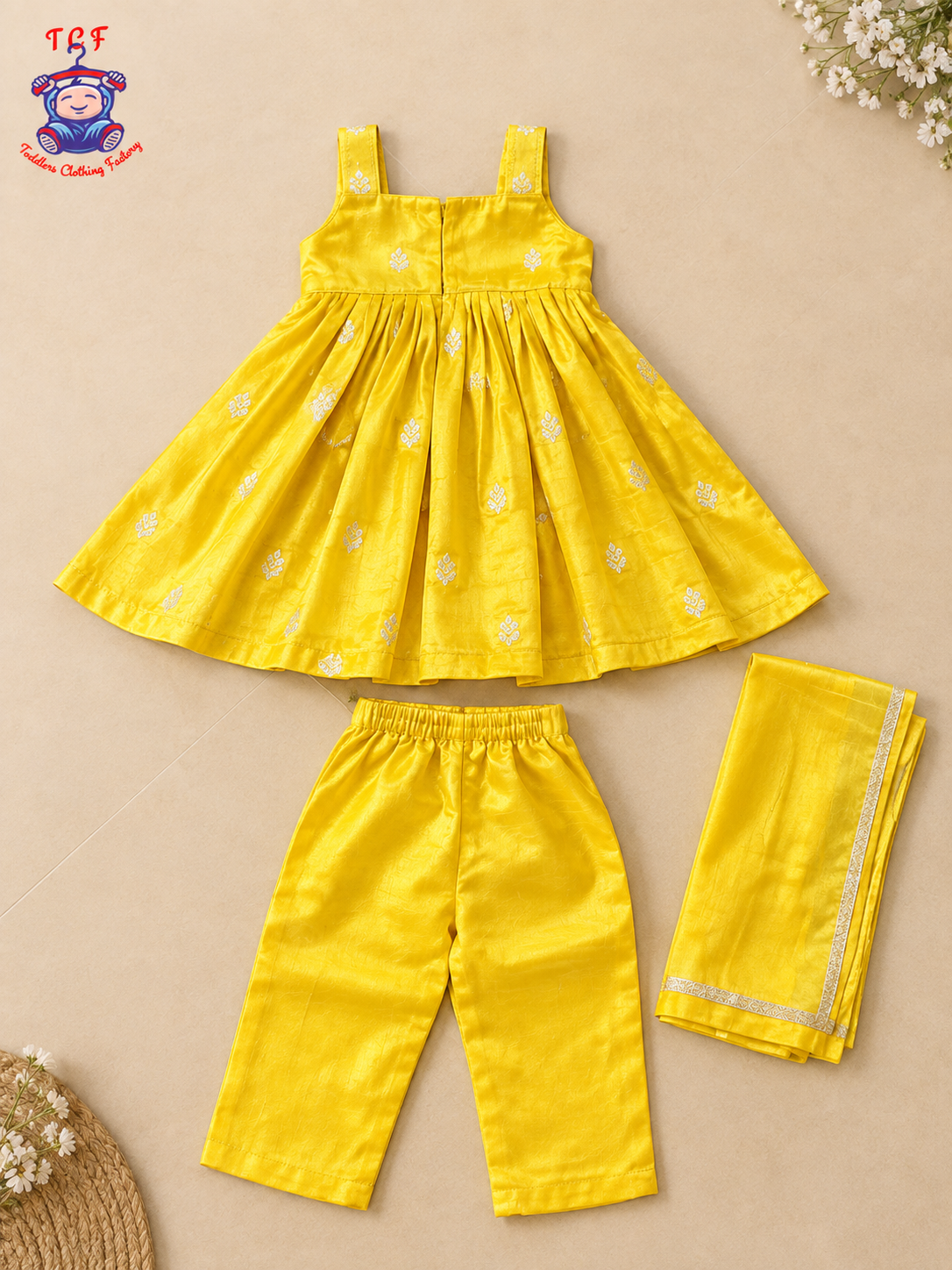 Mustard Yellow Blossom Embroidered Sharara Set for Girls