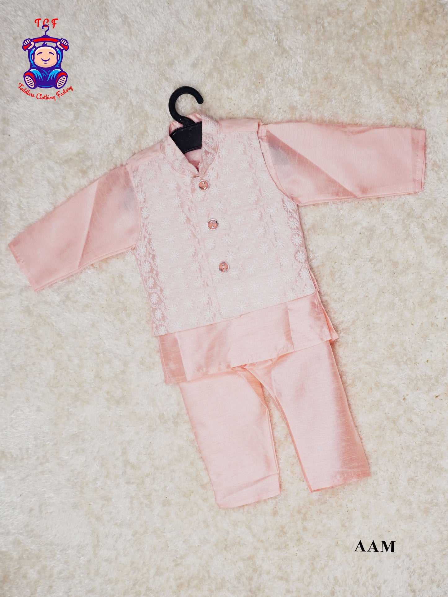 Peach Kurta With White Jacket and Pant