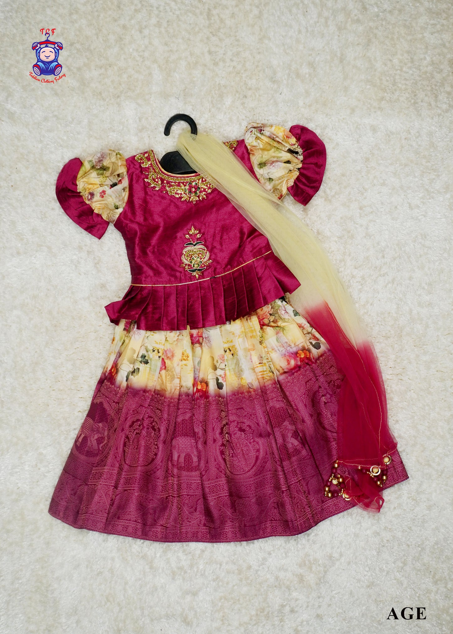 Magenta Floral Print - Semi Silk Leghanga Choli