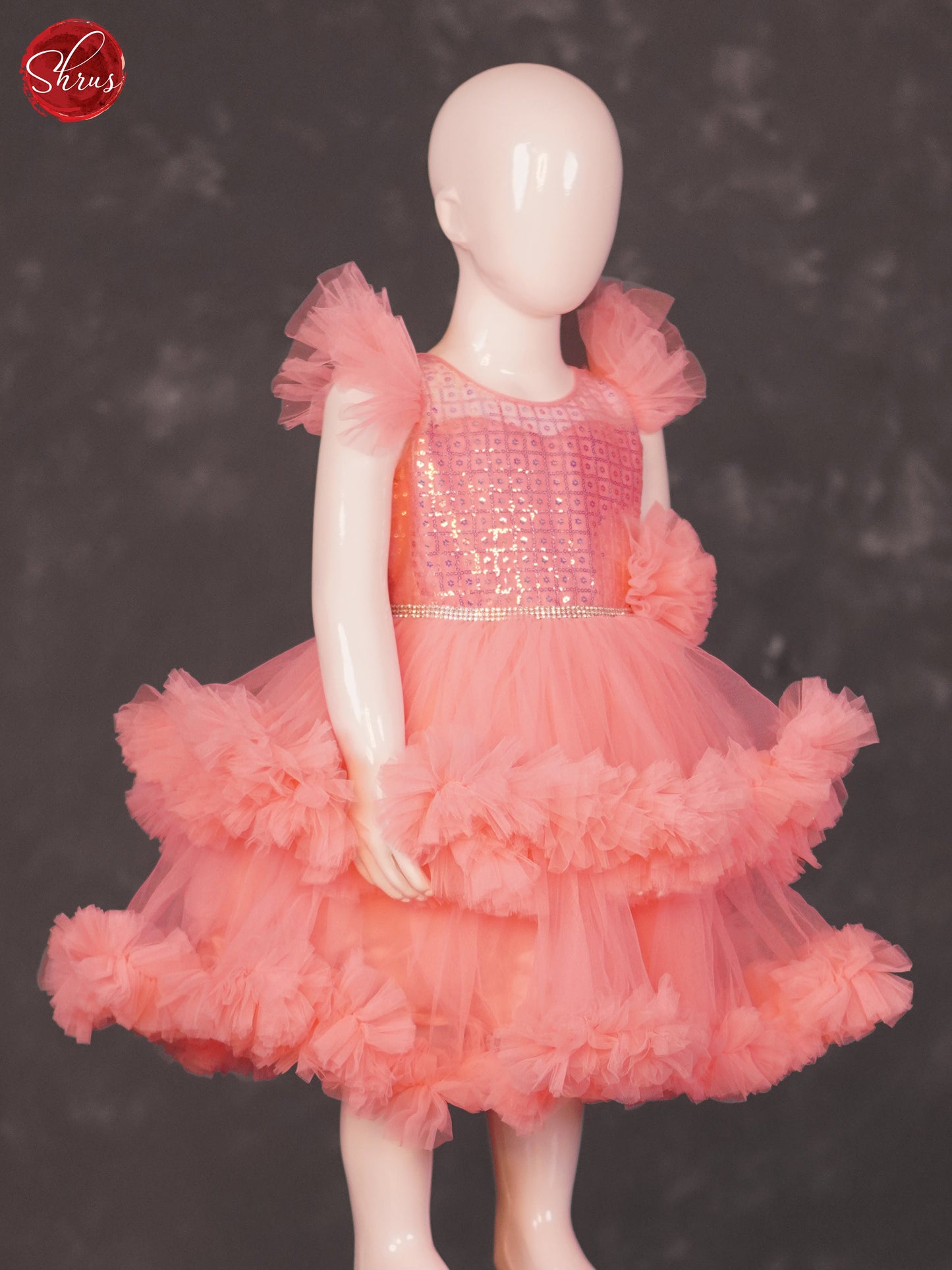Pink- Party wear Netted Frock - Shop on ShrusEternity.com