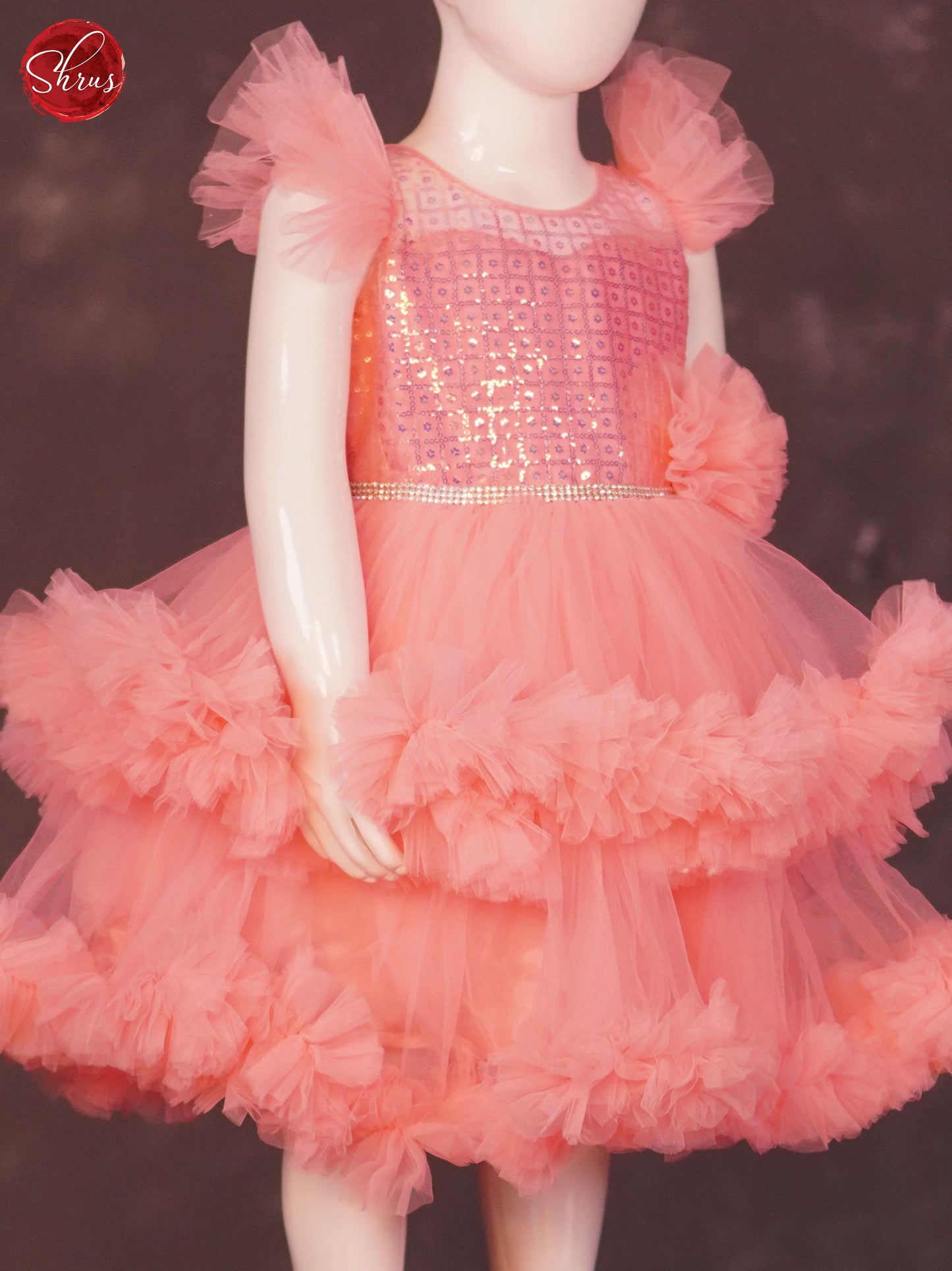 Pink- Party wear Netted Frock - Shop on ShrusEternity.com