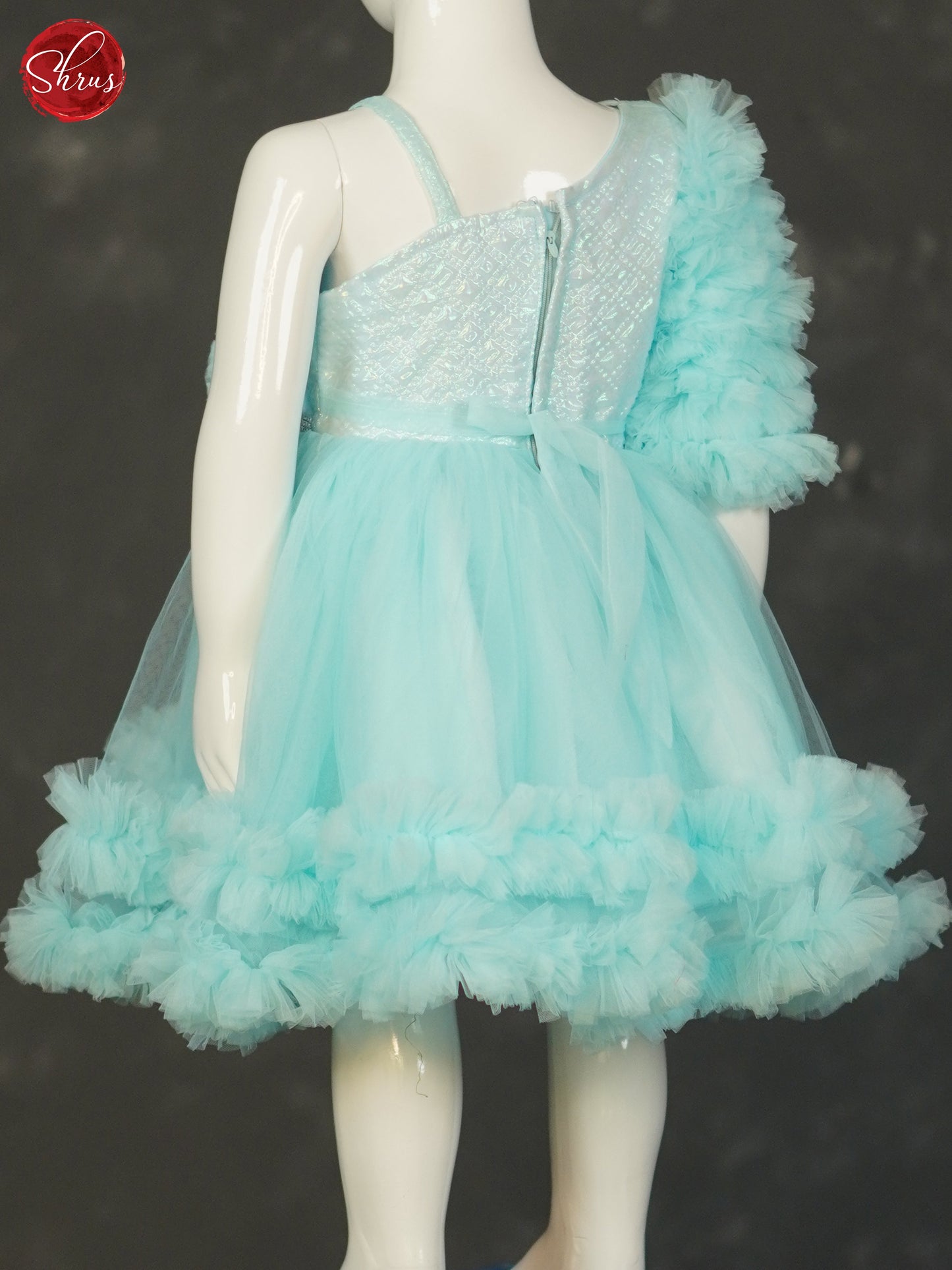 Blue - Party Wear netted Kids Frock - Shop on ShrusEternity.com