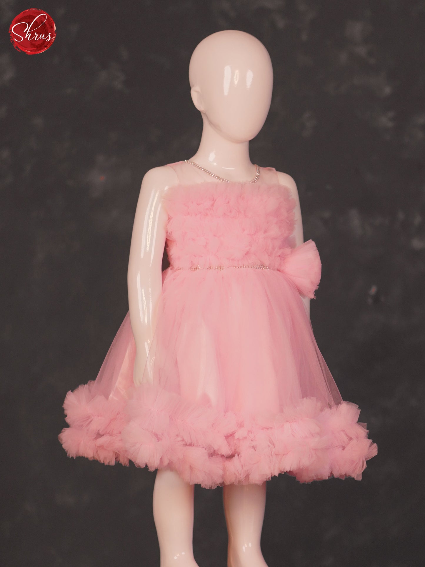 Pink - Party Wear Netted Kids Frock - Shop on ShrusEternity.com