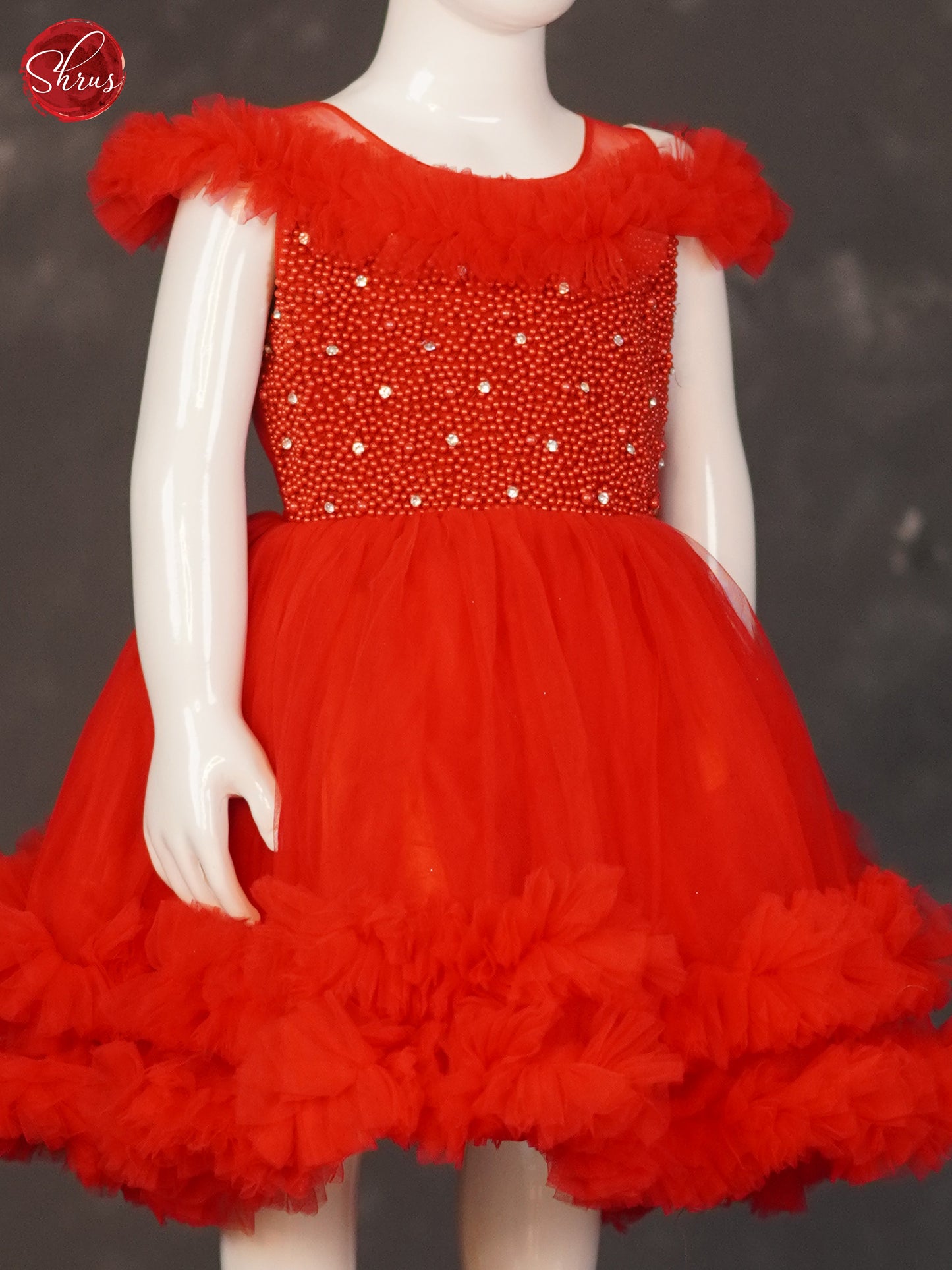 Red - Party Wear Netted Kids Frock - Shop on ShrusEternity.com