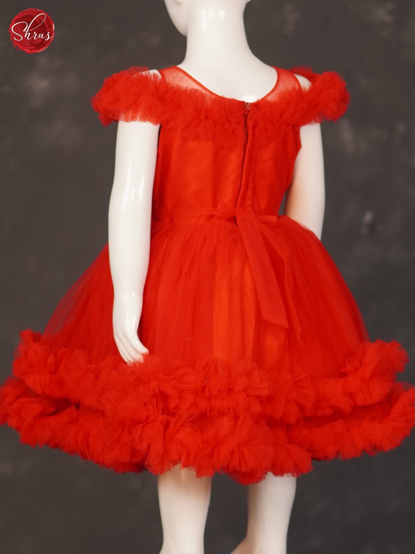 Red - Party Wear Netted Kids Frock - Shop on ShrusEternity.com