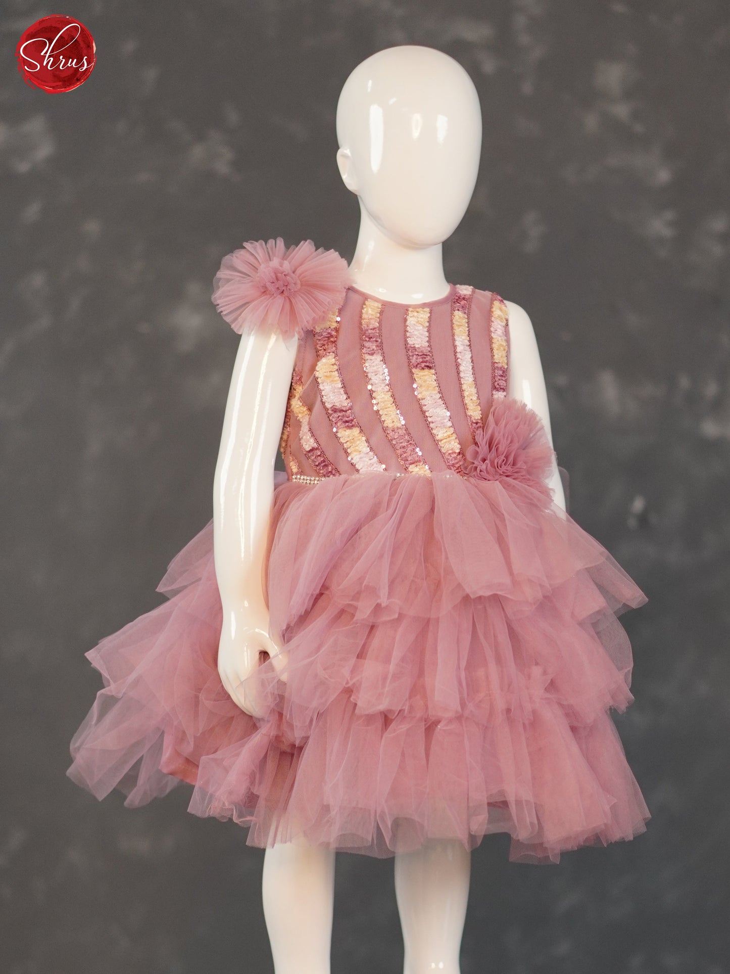 Pink - Party Wear Netted Kids Frock - Shop on ShrusEternity.com