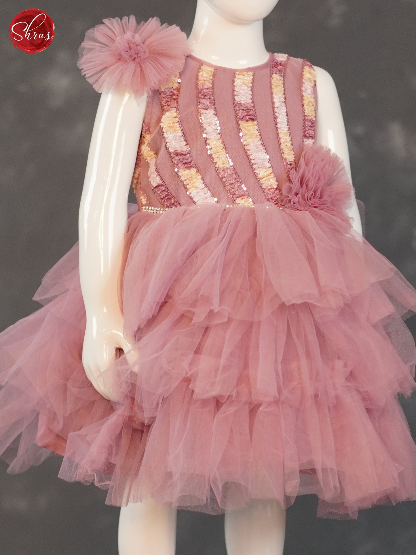 Pink - Party Wear Netted Kids Frock - Shop on ShrusEternity.com