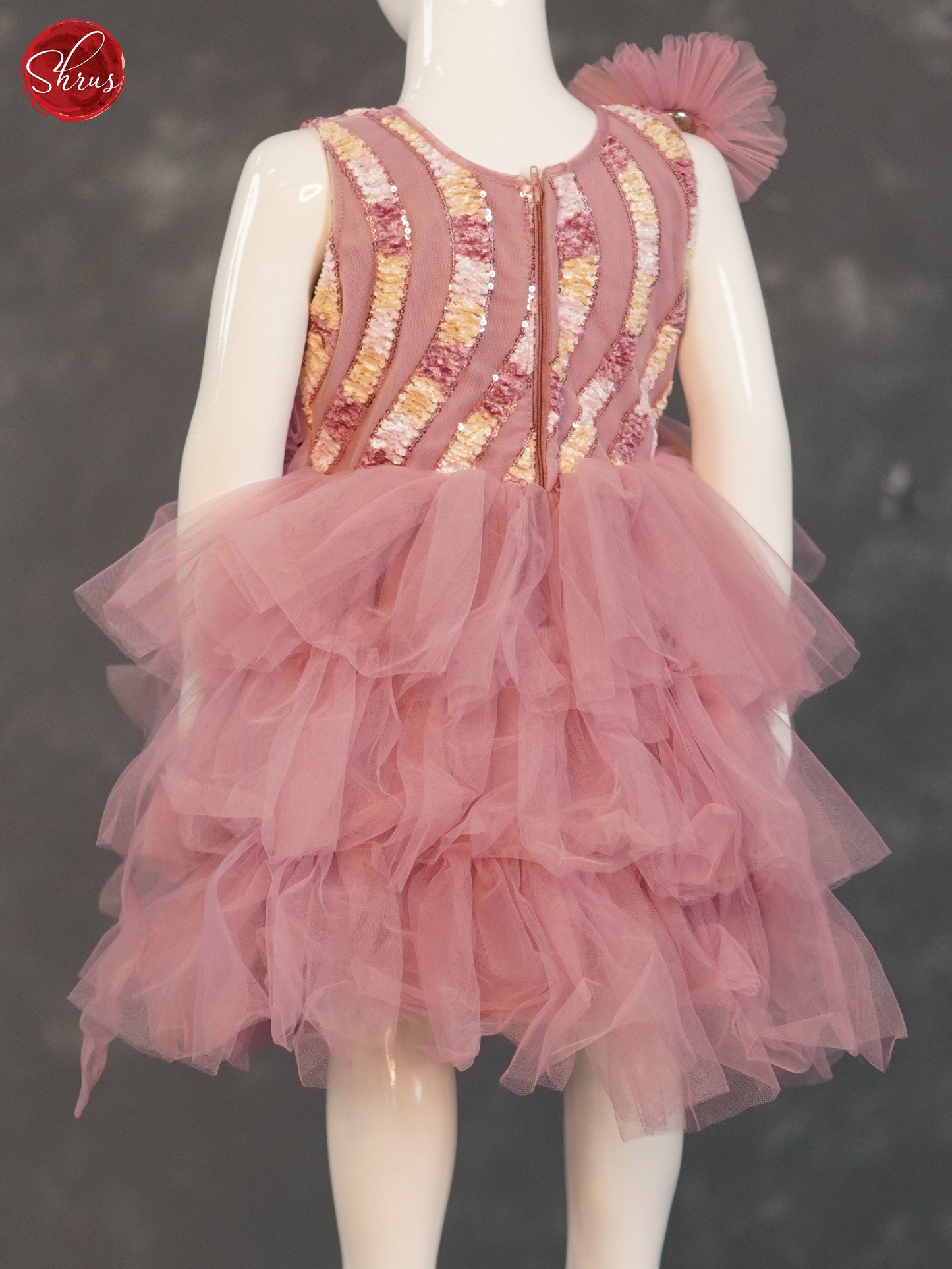 Pink - Party Wear Netted Kids Frock - Shop on ShrusEternity.com