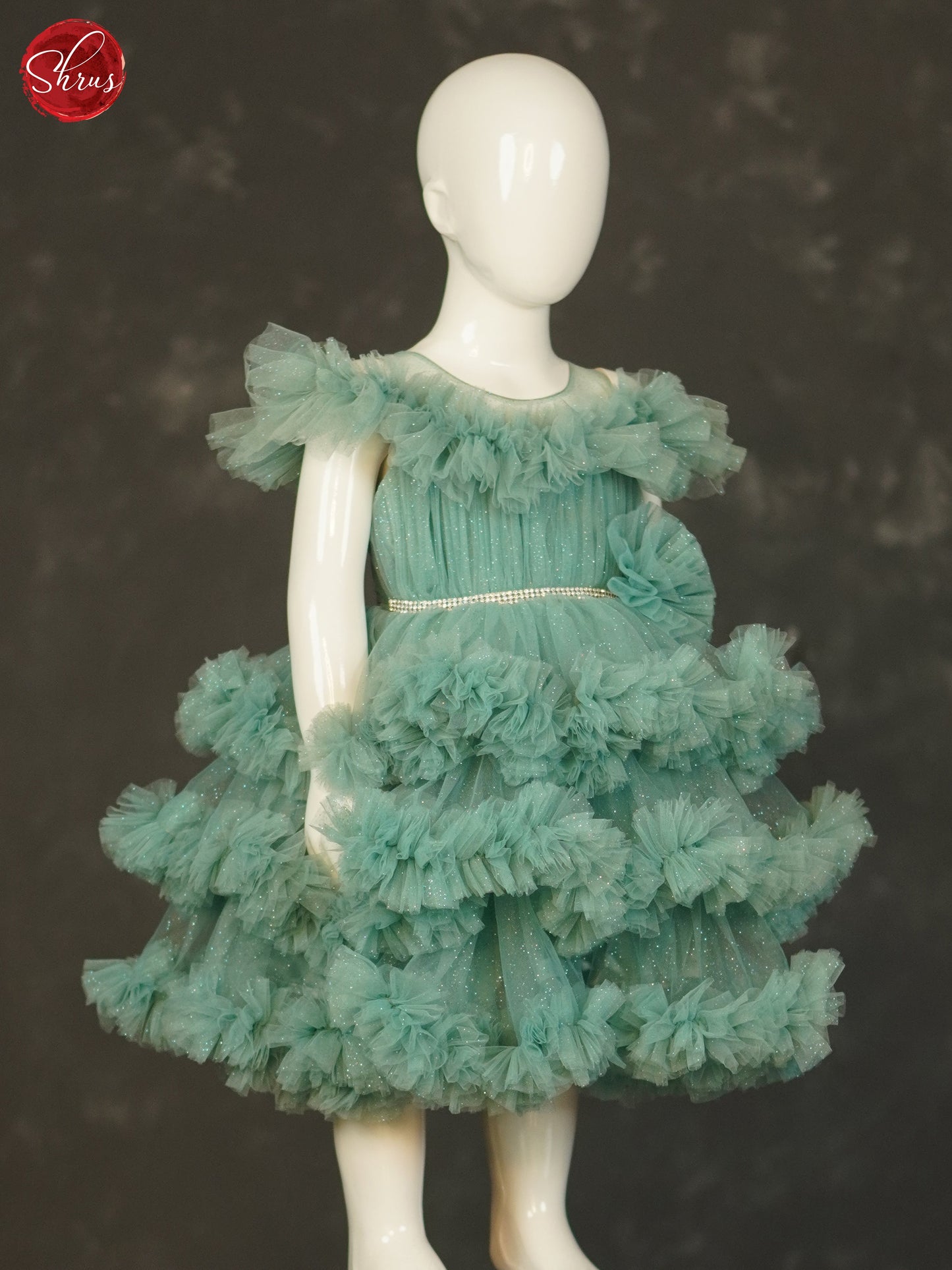 Green - Party Wear Netted Knee Length Kids Frock - Shop on ShrusEternity.com