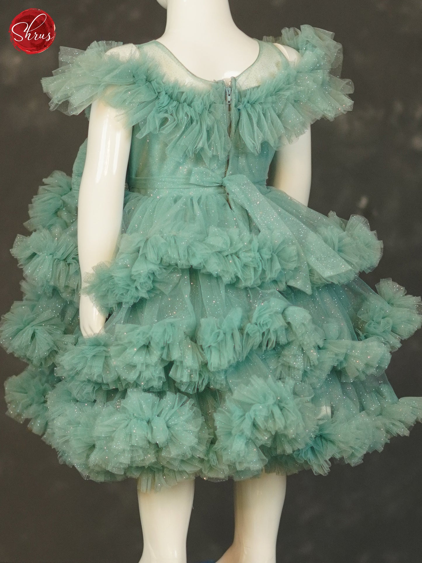 Green - Party Wear Netted Knee Length Kids Frock - Shop on ShrusEternity.com
