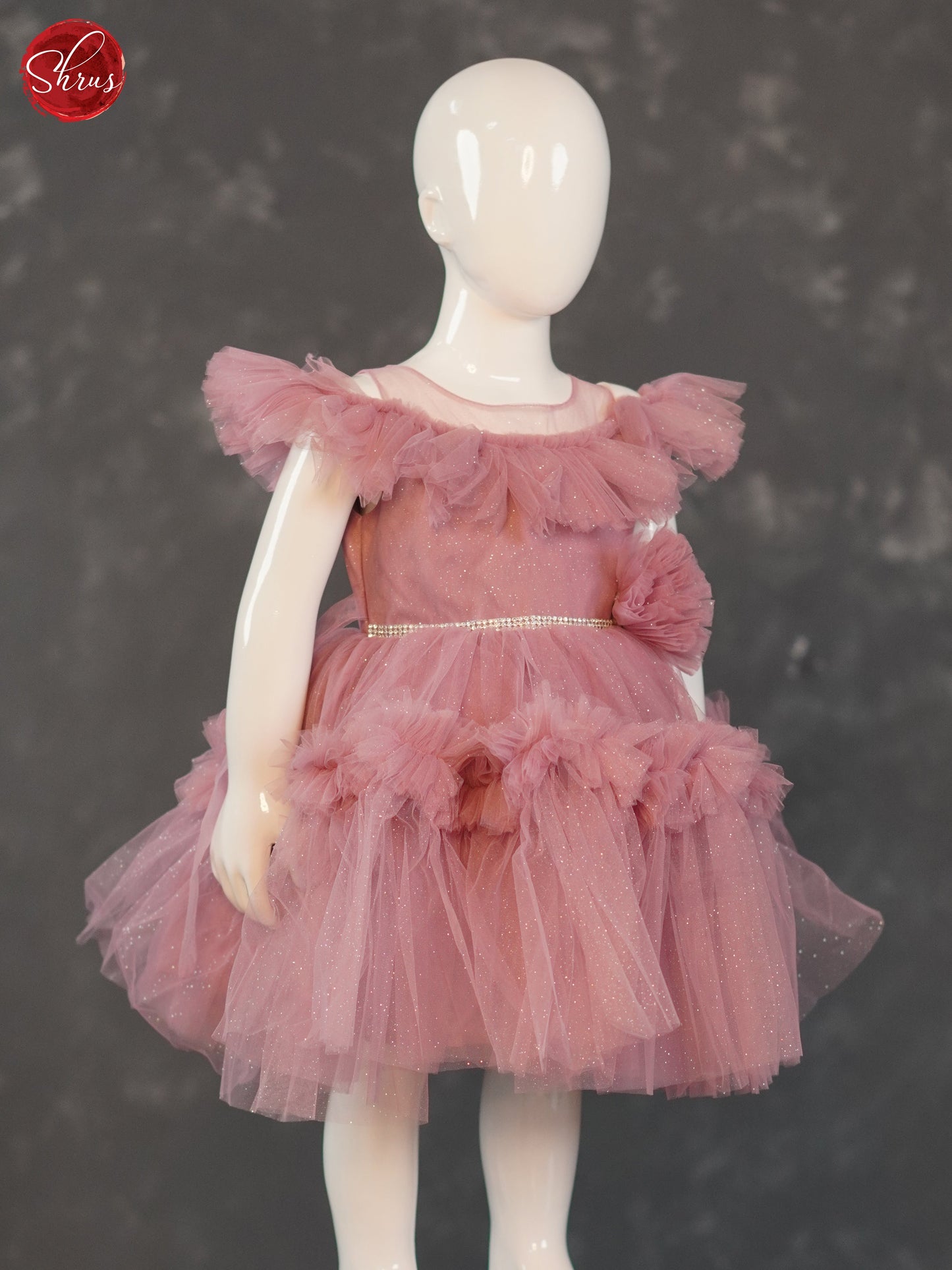 Pink - Knee Length Netted Kids Frock - Shop on ShrusEternity.com