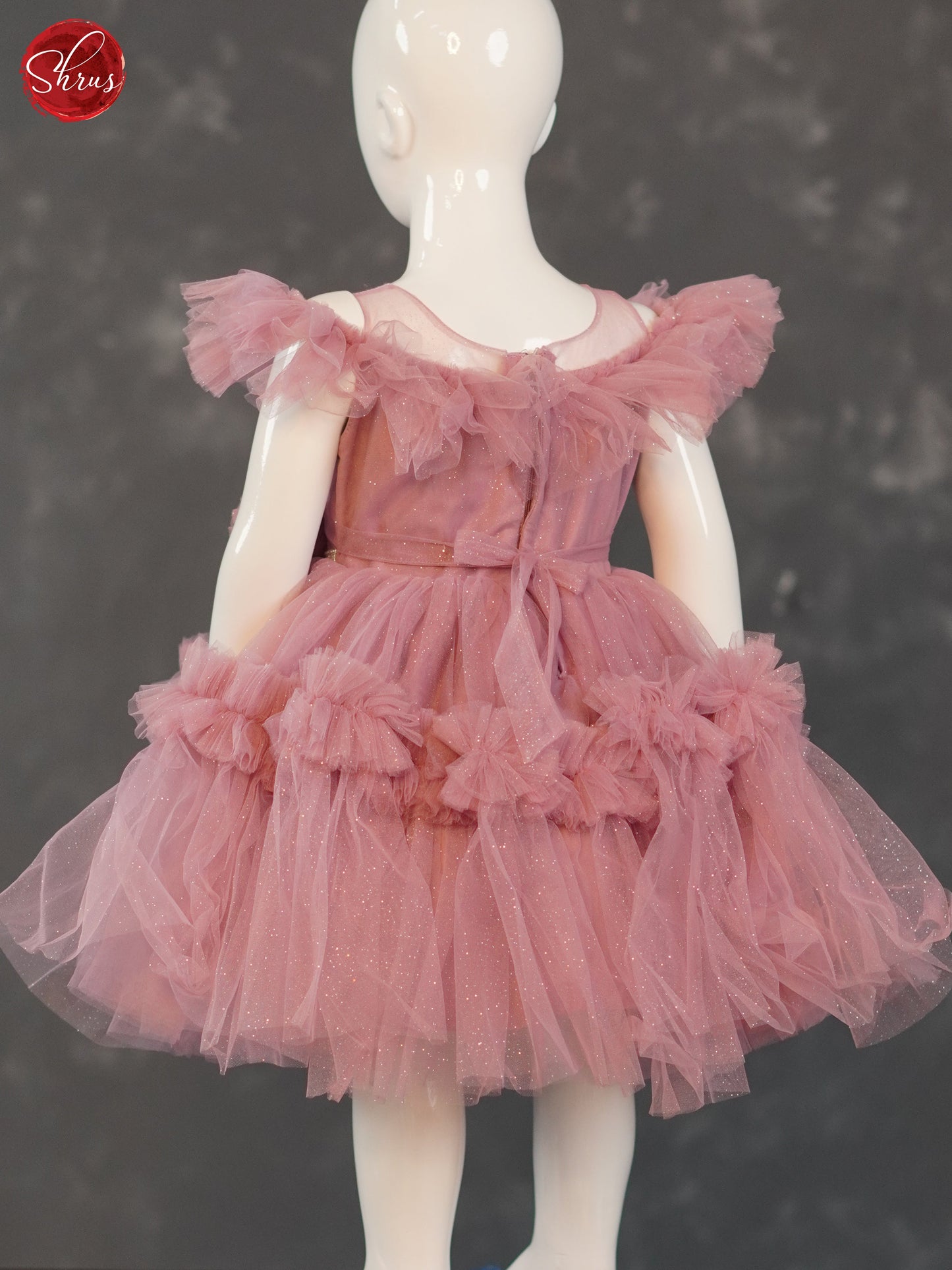Pink - Knee Length Netted Kids Frock - Shop on ShrusEternity.com