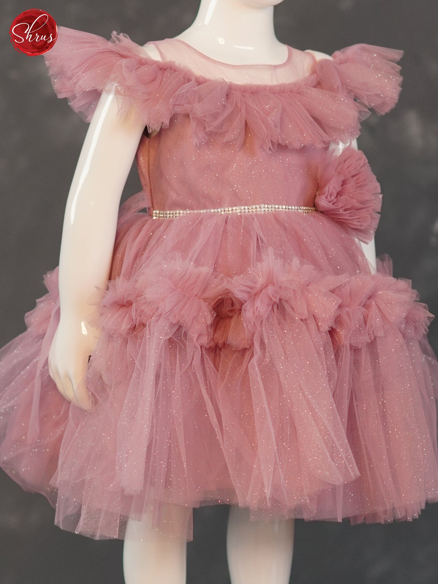 Pink - Knee Length Netted Kids Frock - Shop on ShrusEternity.com