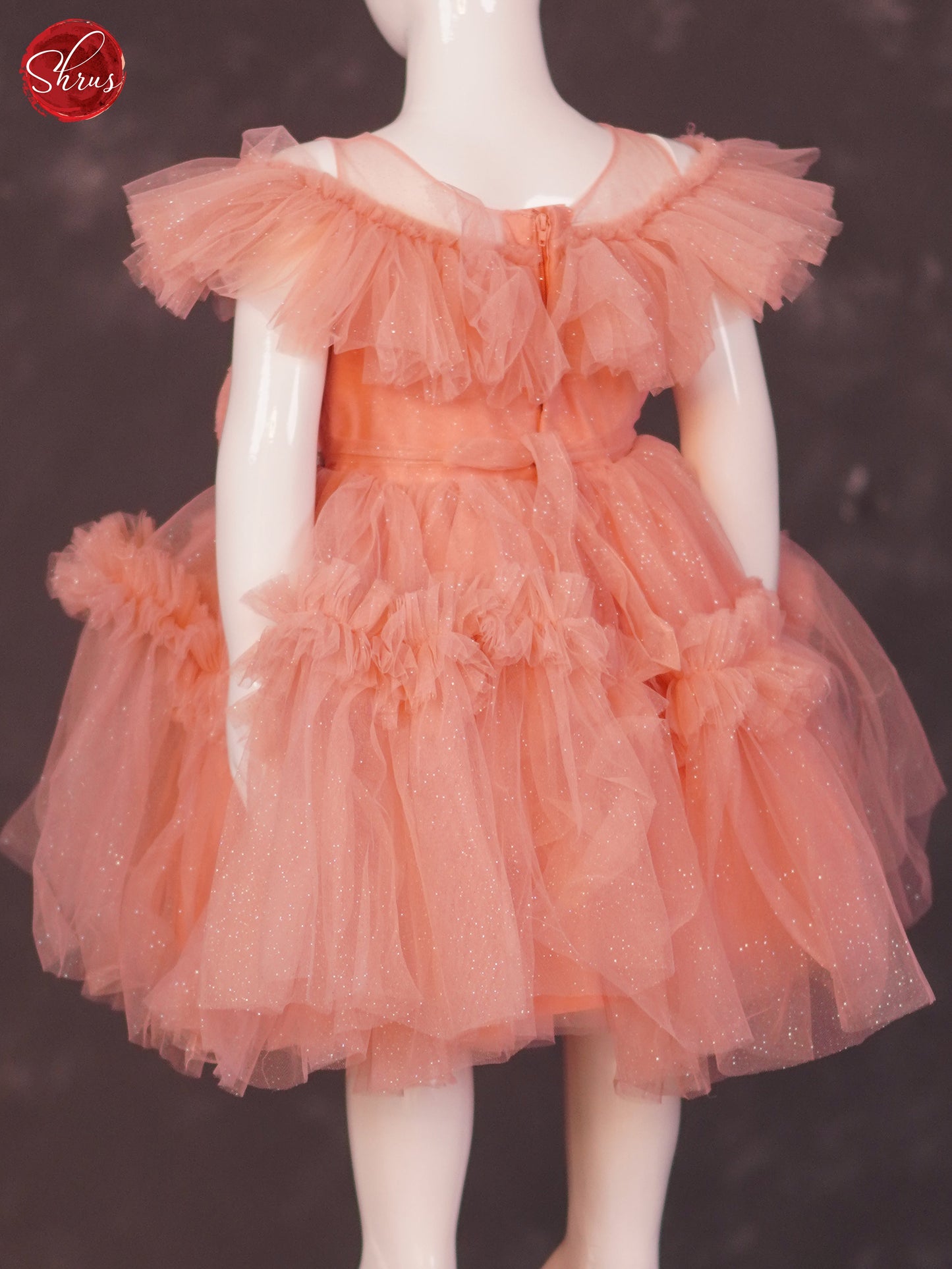 Peachish Orange - Knee Length Netted Kids Frock - Shop on ShrusEternity.com