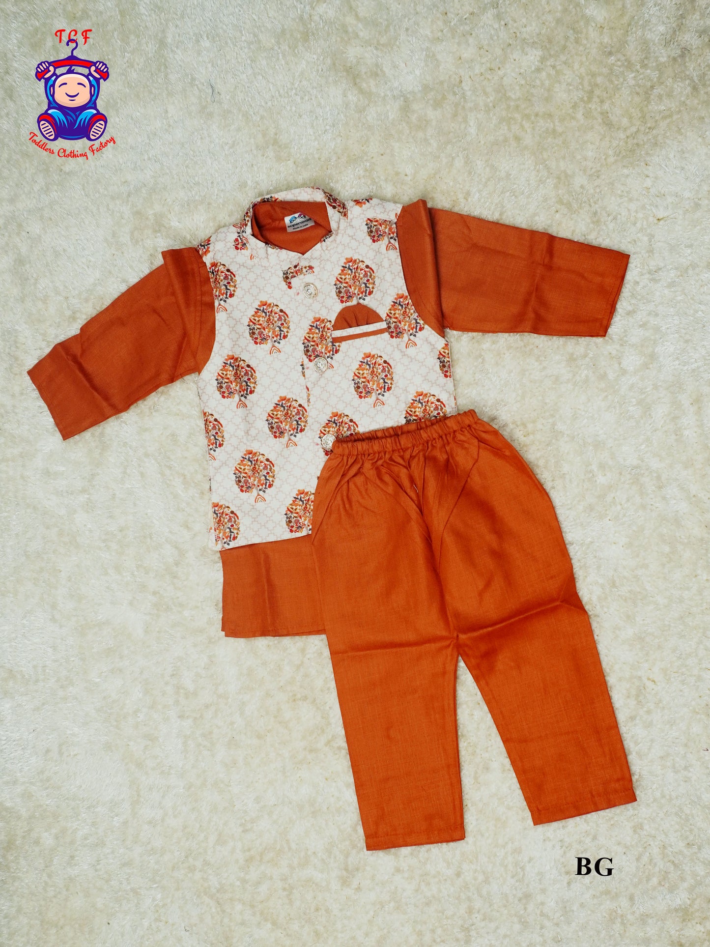 Brown Kurta With White Jacket and Pant