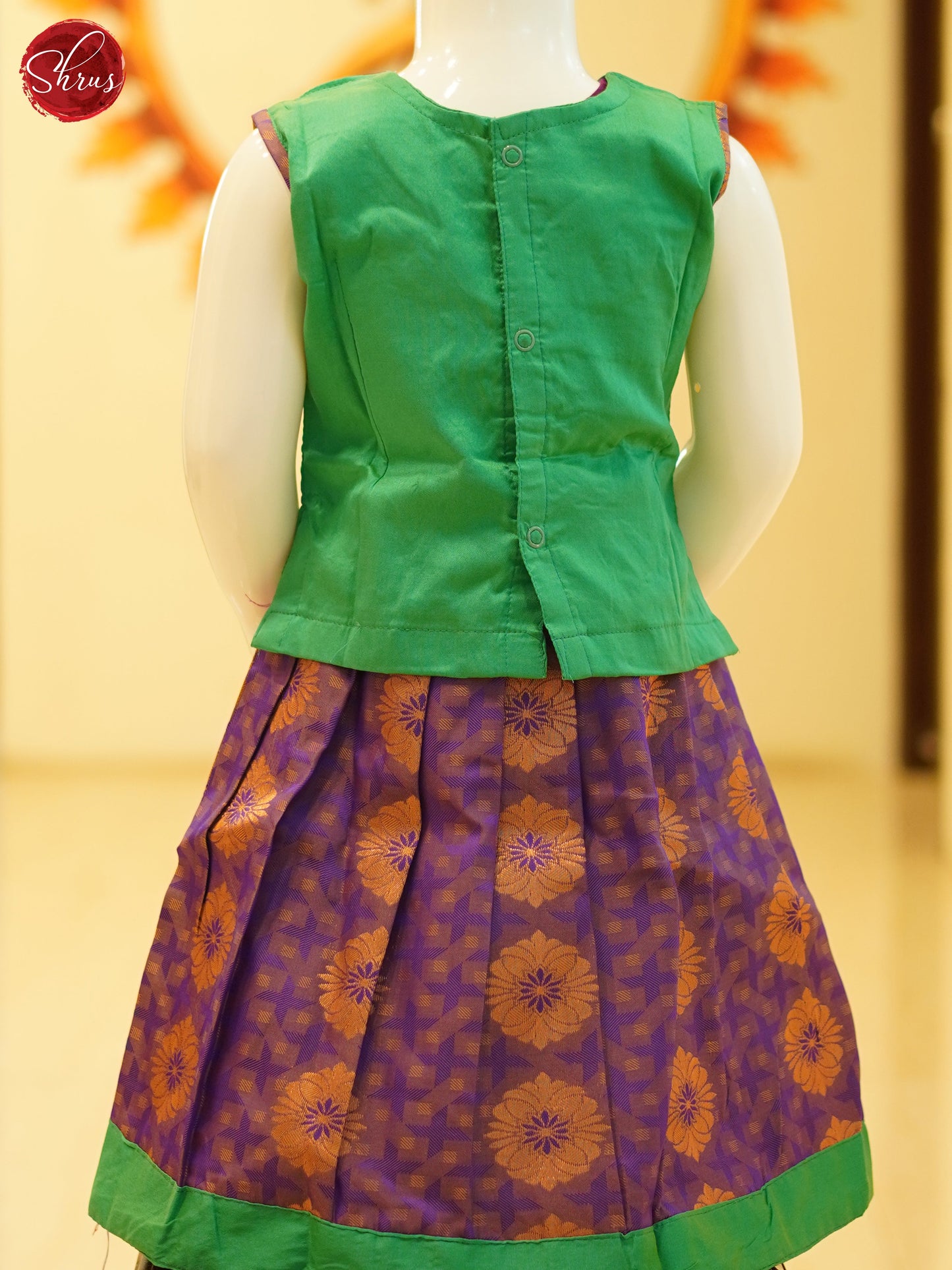 Green & Violet - Readymade Kids Pattu Pavadai - Shop on ShrusEternity.com