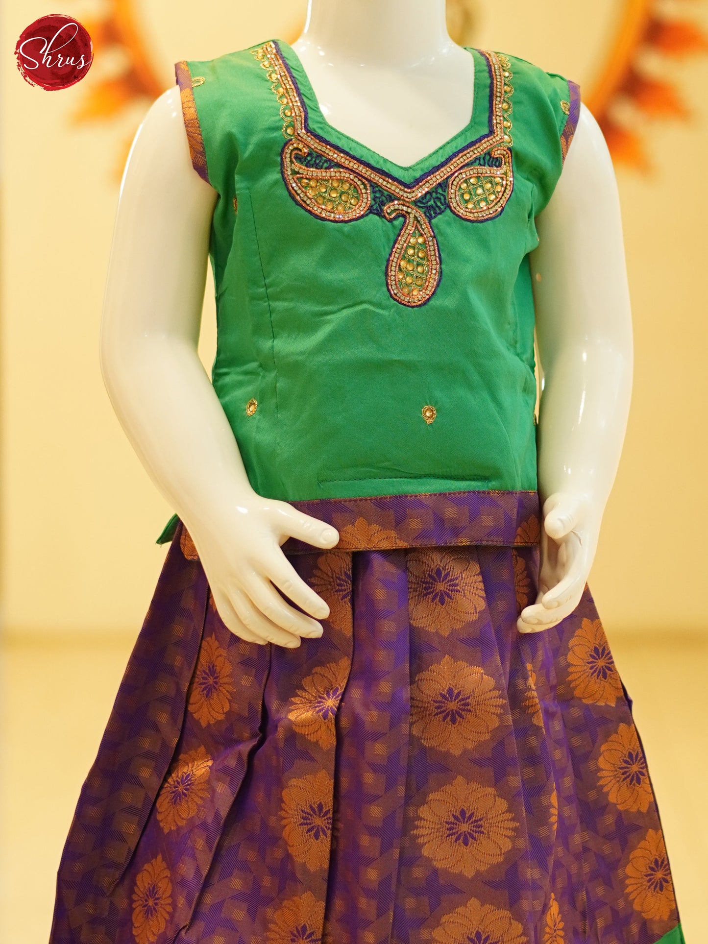 Green & Violet - Readymade Kids Pattu Pavadai - Shop on ShrusEternity.com