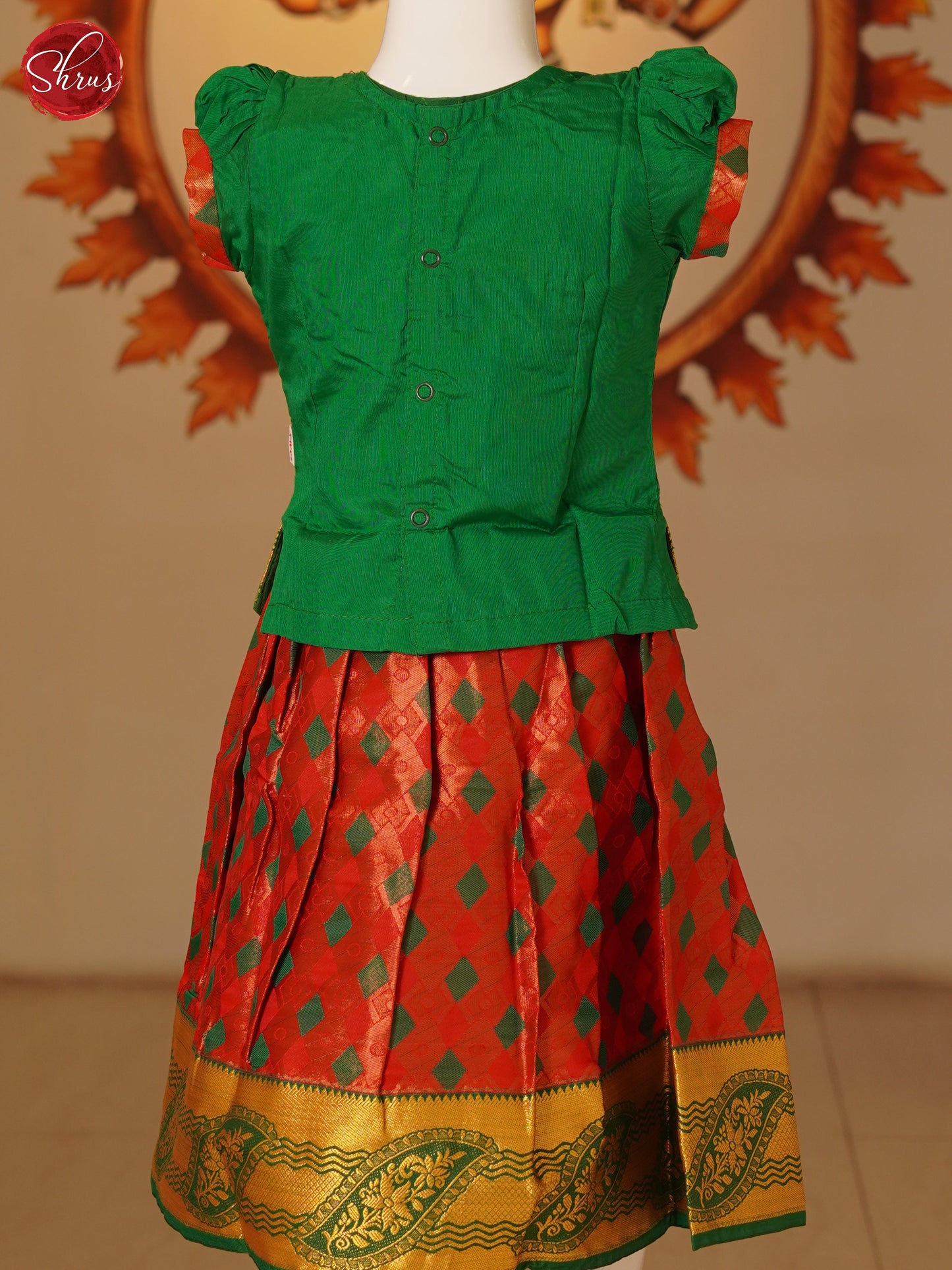 Green & Orange - Pattu Pavadai - Shop on ShrusEternity.com