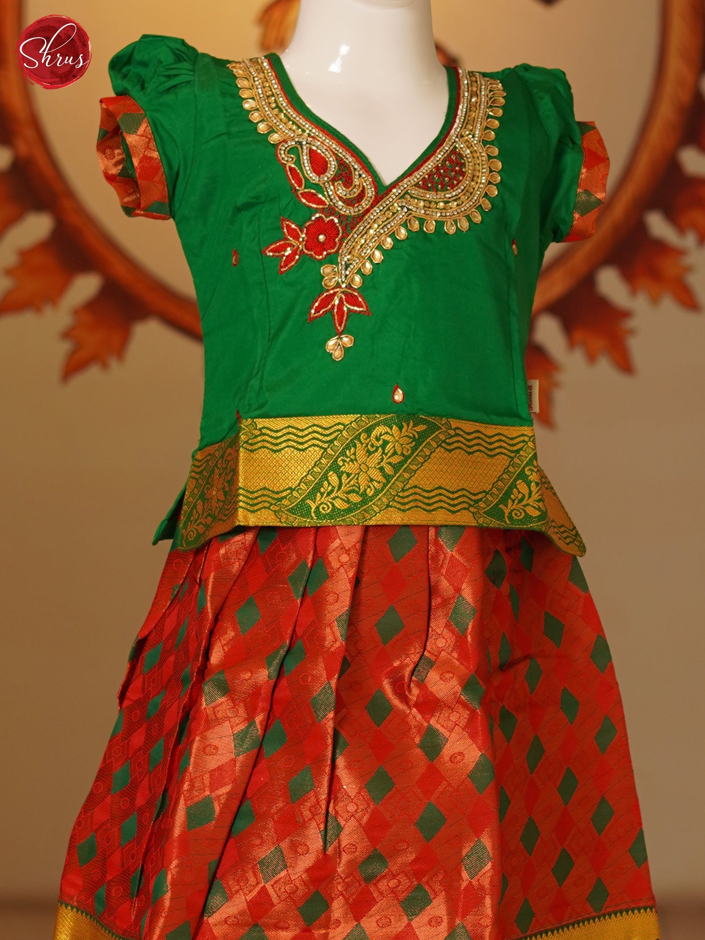 Green & Orange - Pattu Pavadai - Shop on ShrusEternity.com