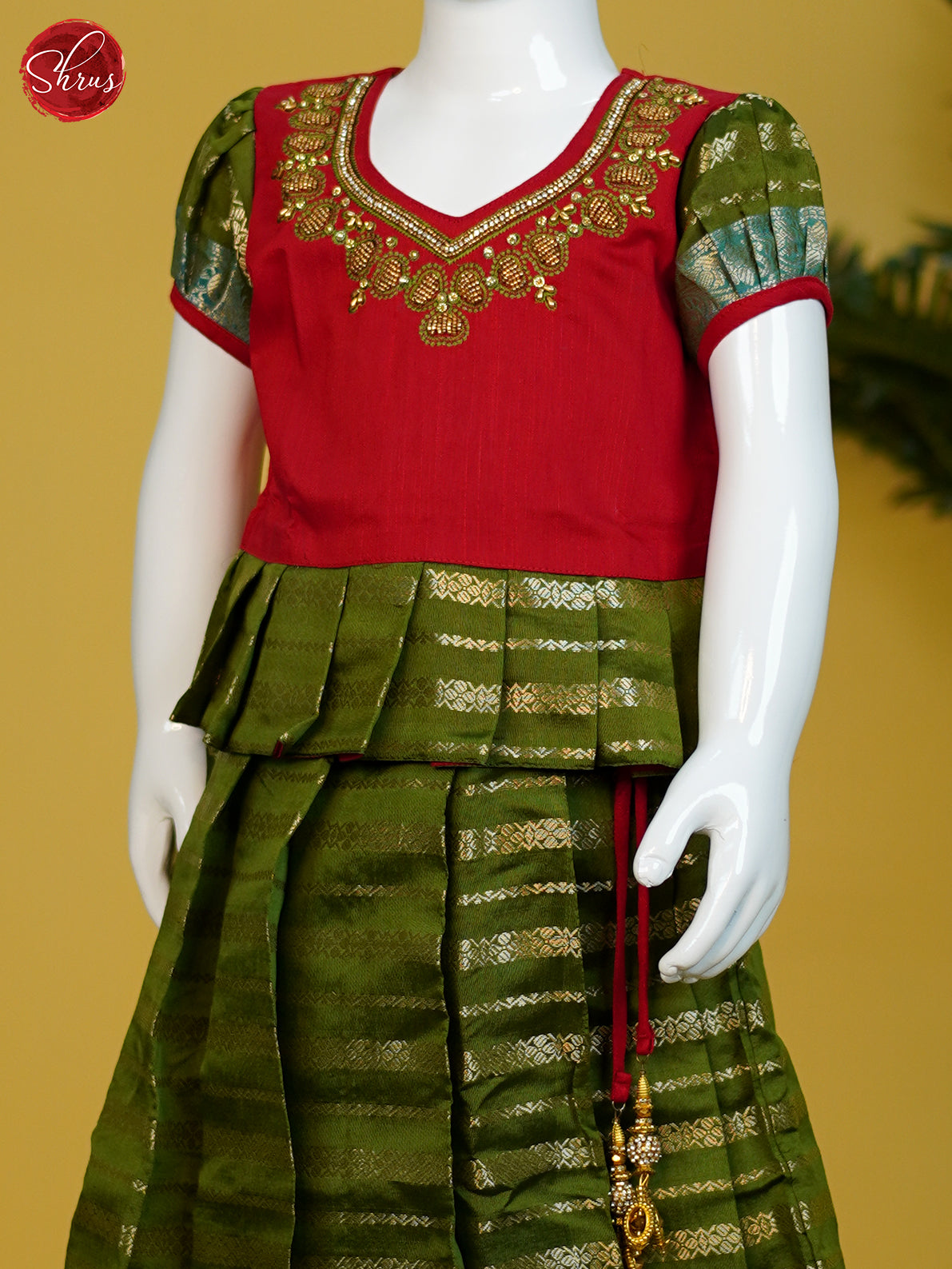 Red & Green - Readymade Kids pattu Pavadai - Shop on ShrusEternity.com