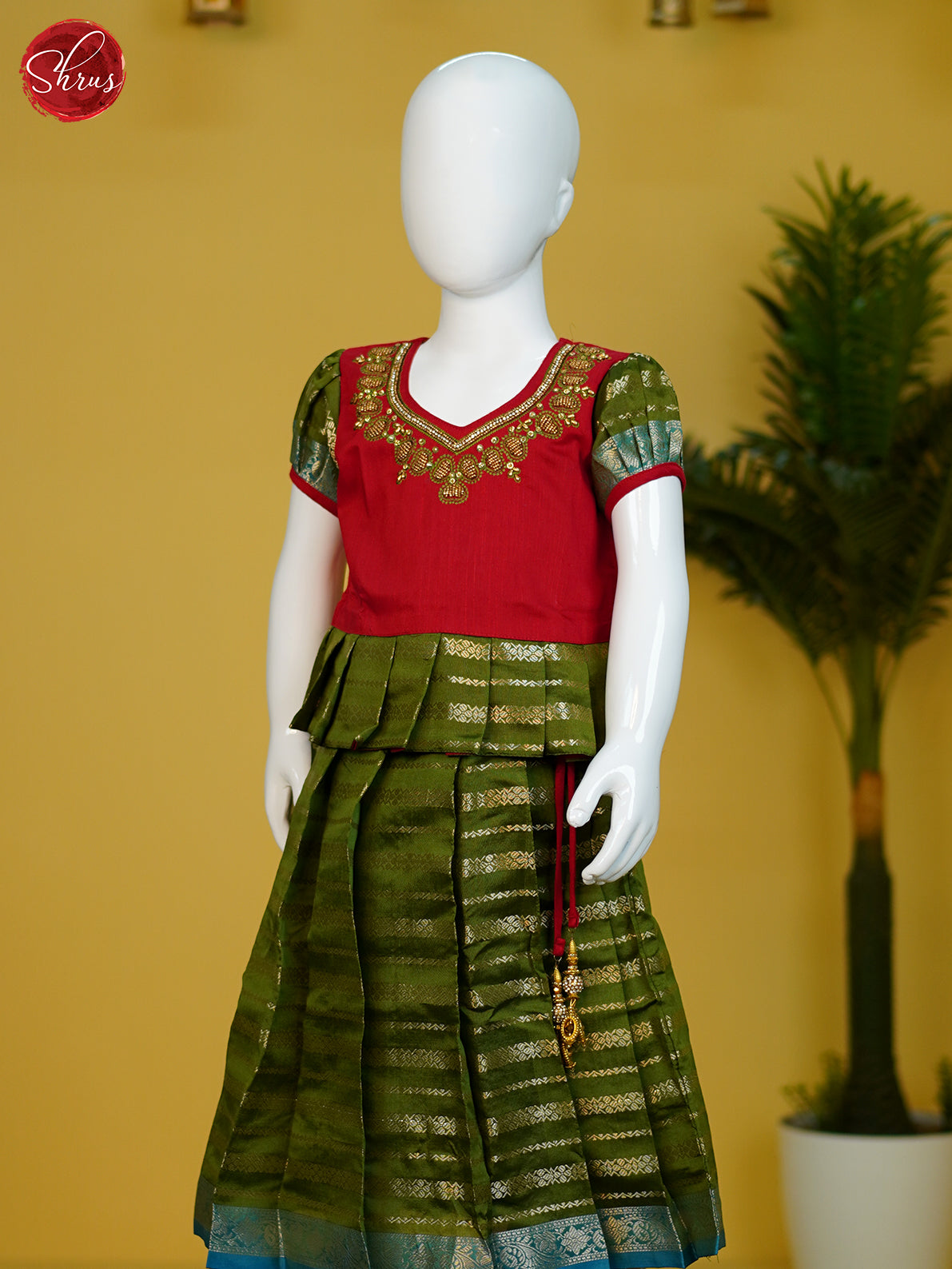 Red & Green - Readymade Kids pattu Pavadai - Shop on ShrusEternity.com