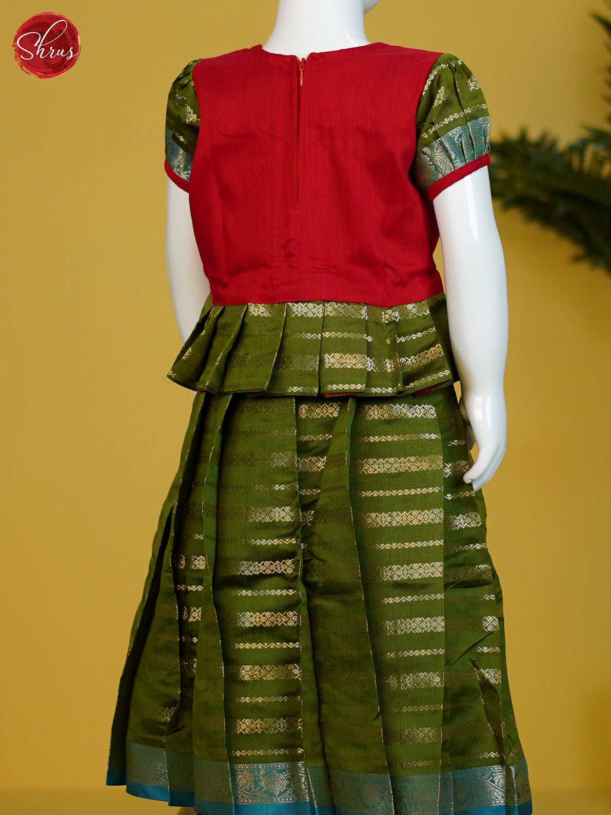 Red & Green - Readymade Kids pattu Pavadai - Shop on ShrusEternity.com