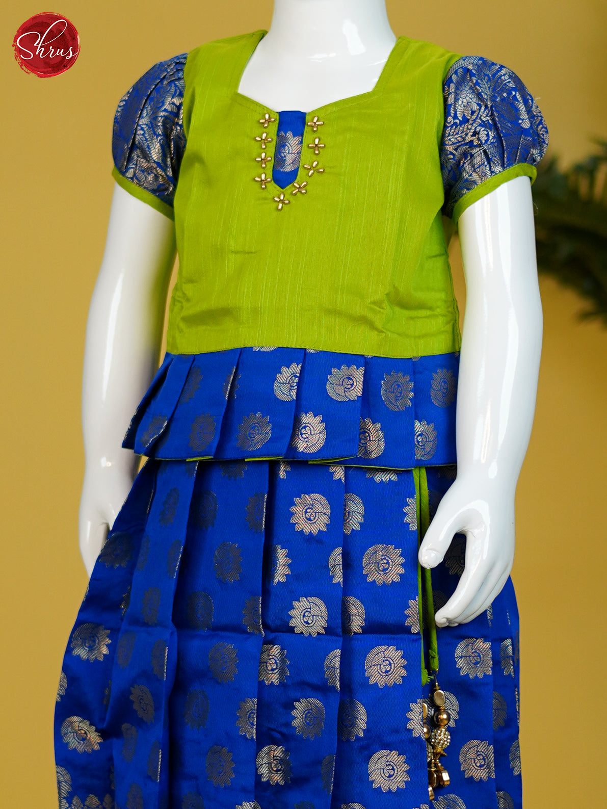 green & blue - Readymade Kids Pattu Pavadai - Shop on ShrusEternity.com