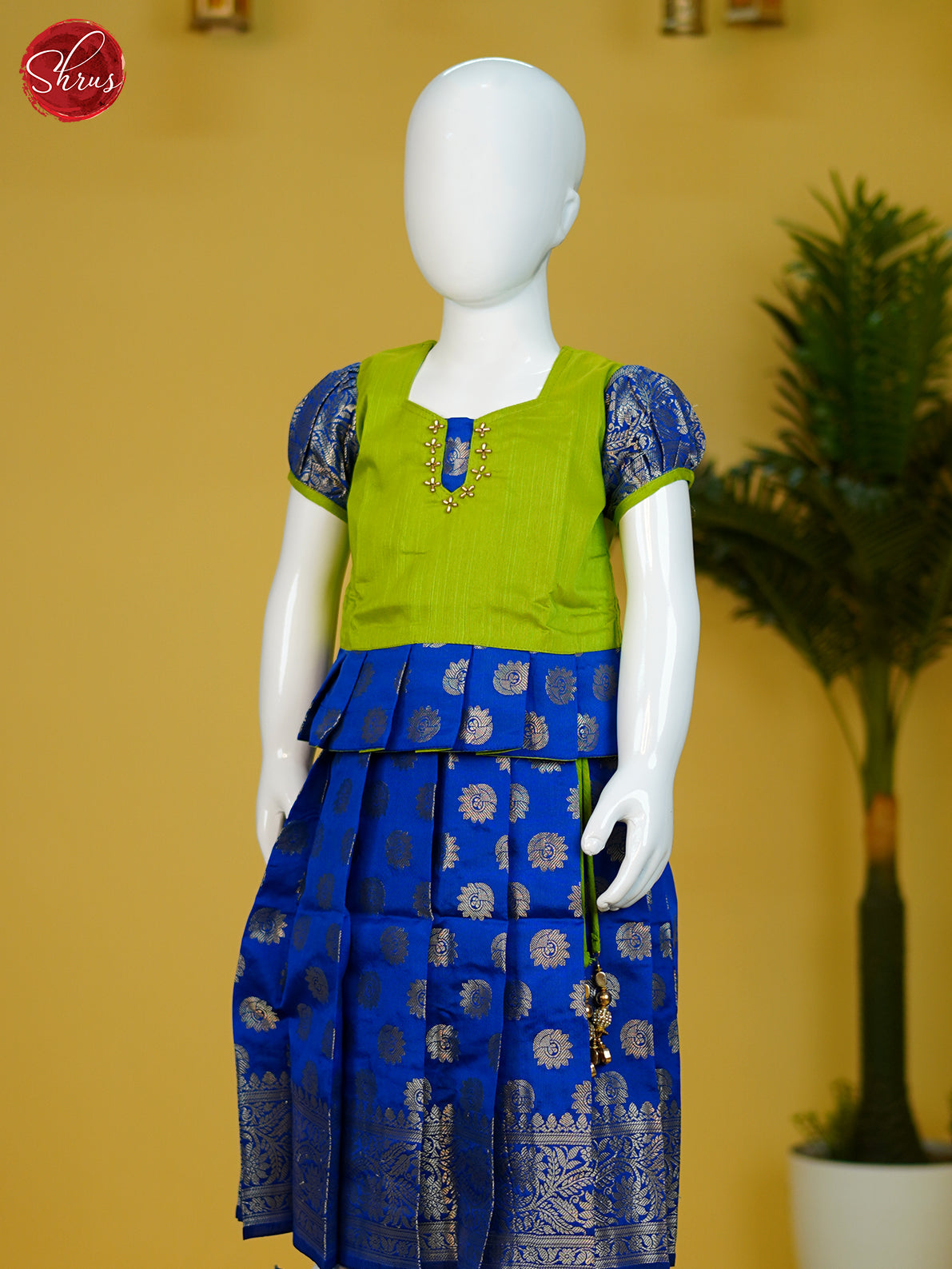 green & blue - Readymade Kids Pattu Pavadai - Shop on ShrusEternity.com