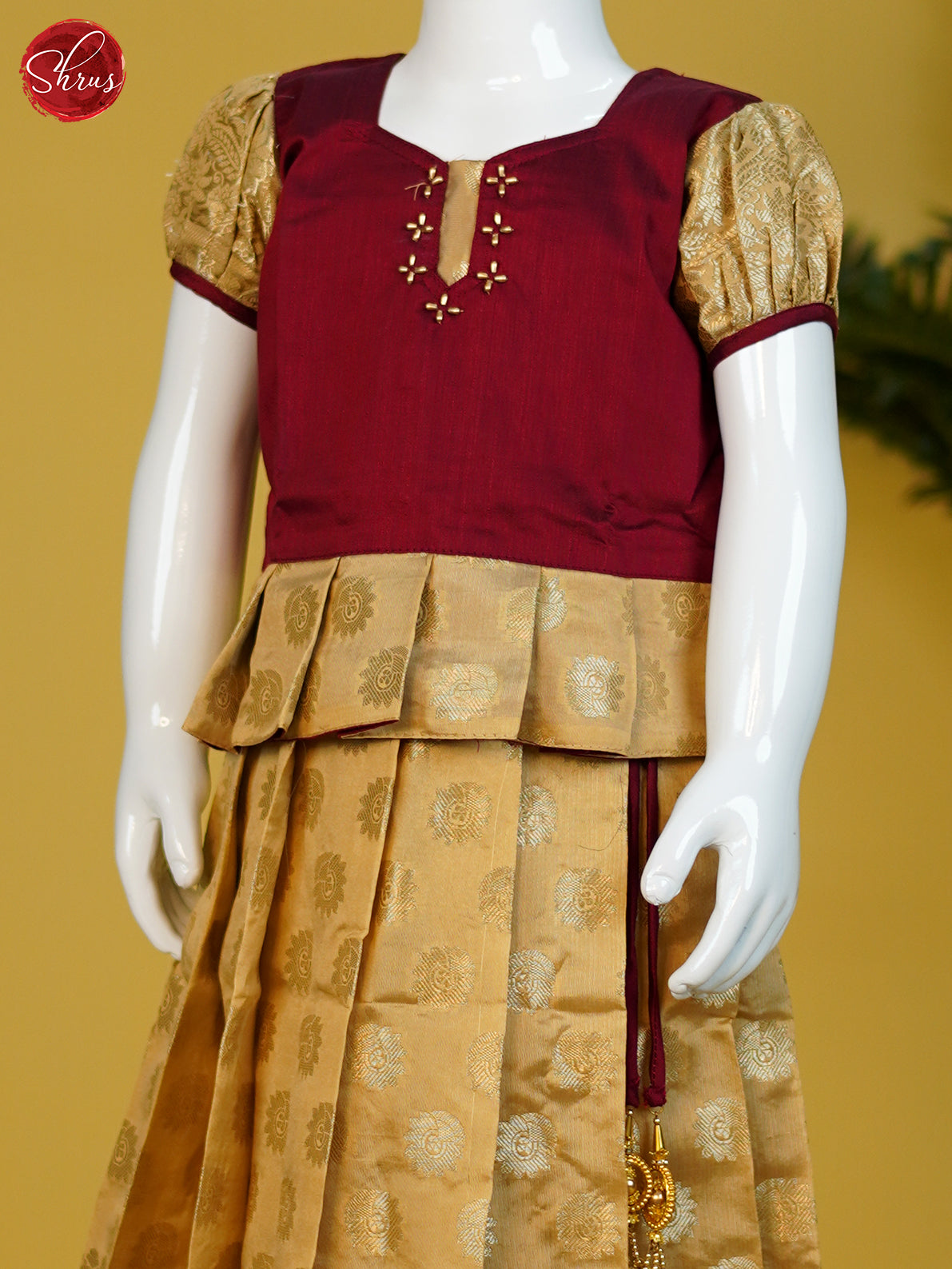 Maroon & Gold - Readymade Kids Pattu Pavadai - Shop on ShrusEternity.com