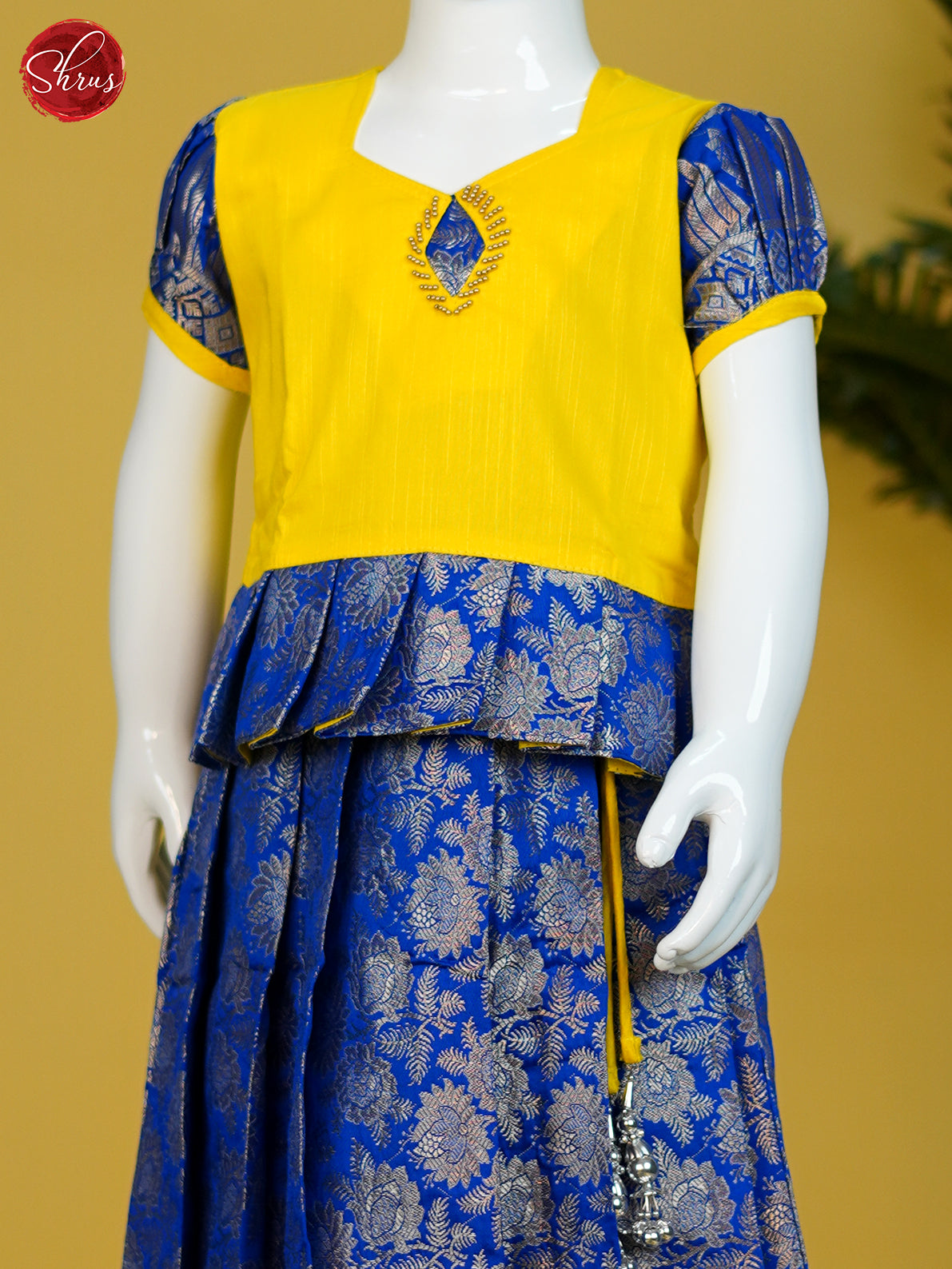Yellow & Blue - Readymade Kids Pattu Pavadai - Shop on ShrusEternity.com