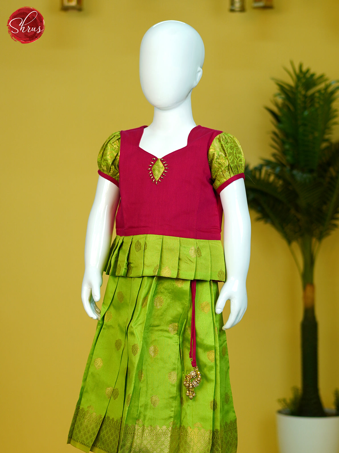 Red & Green - Readymade Kids Pattu Pavadai - Shop on ShrusEternity.com