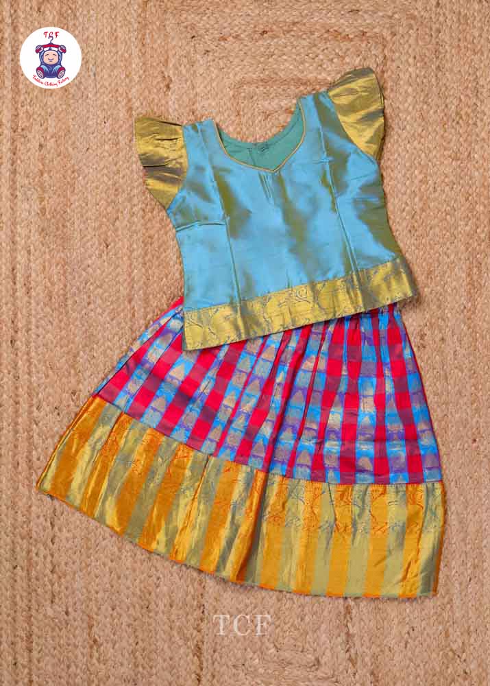 Blue and Red - Pure Pattu Pavadai Set