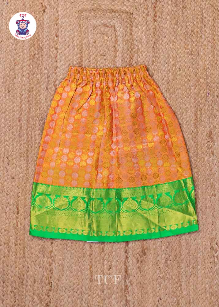 Green & Orange - Pure Pattu Pavadai Set