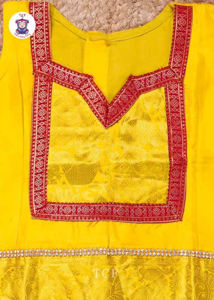 Yellow & Brown - Pure Pattu Pavadai Set