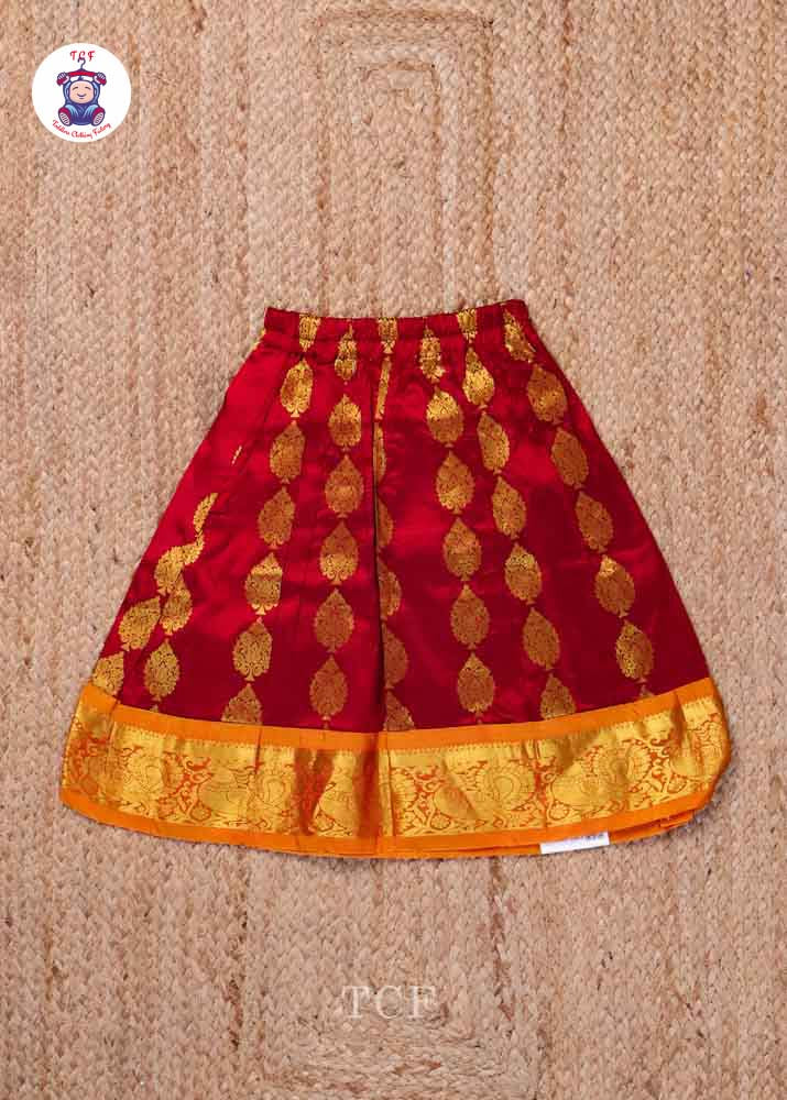 Yellow & Brown - Pure Pattu Pavadai Set